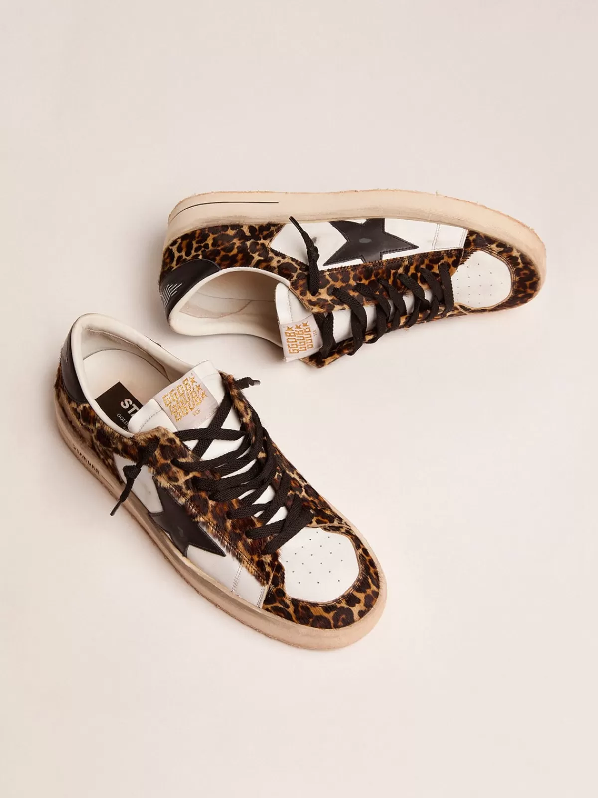 Golden Goose Stardan sneakers in leopard-print pony skin and black star Clearance