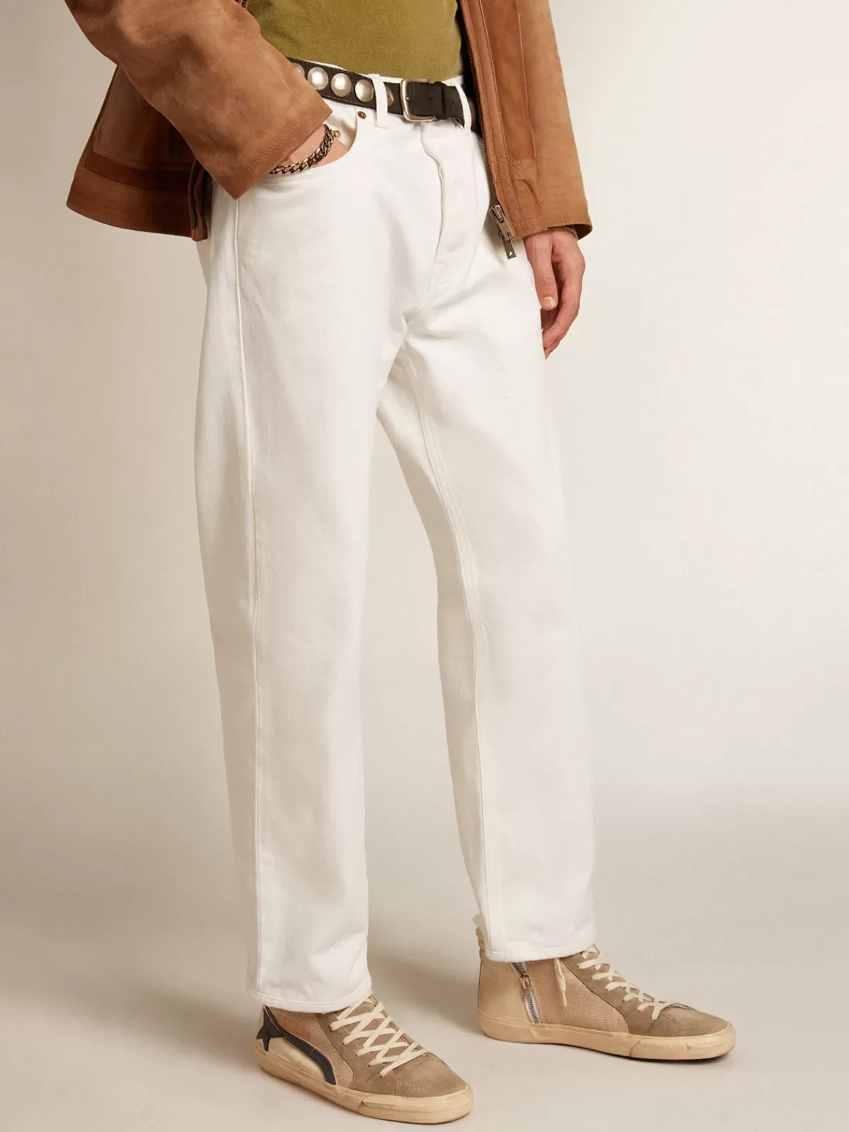 Golden Goose Stonewashed-effect white jeans lived-inwhite Shop