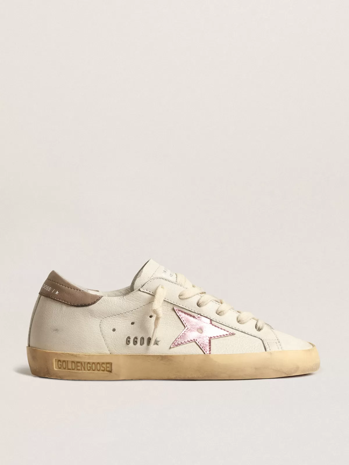 Golden Goose Super-Star in white nappa with pink metallic leather star Cheap