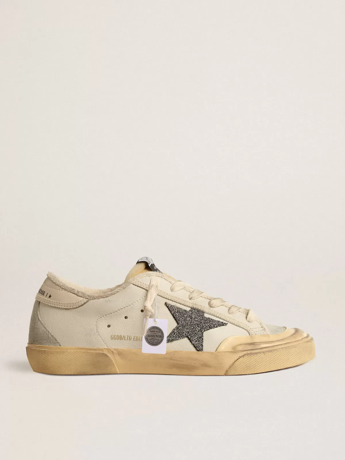 Golden Goose Super-Star LTD with black Swarovski crystal star white Online