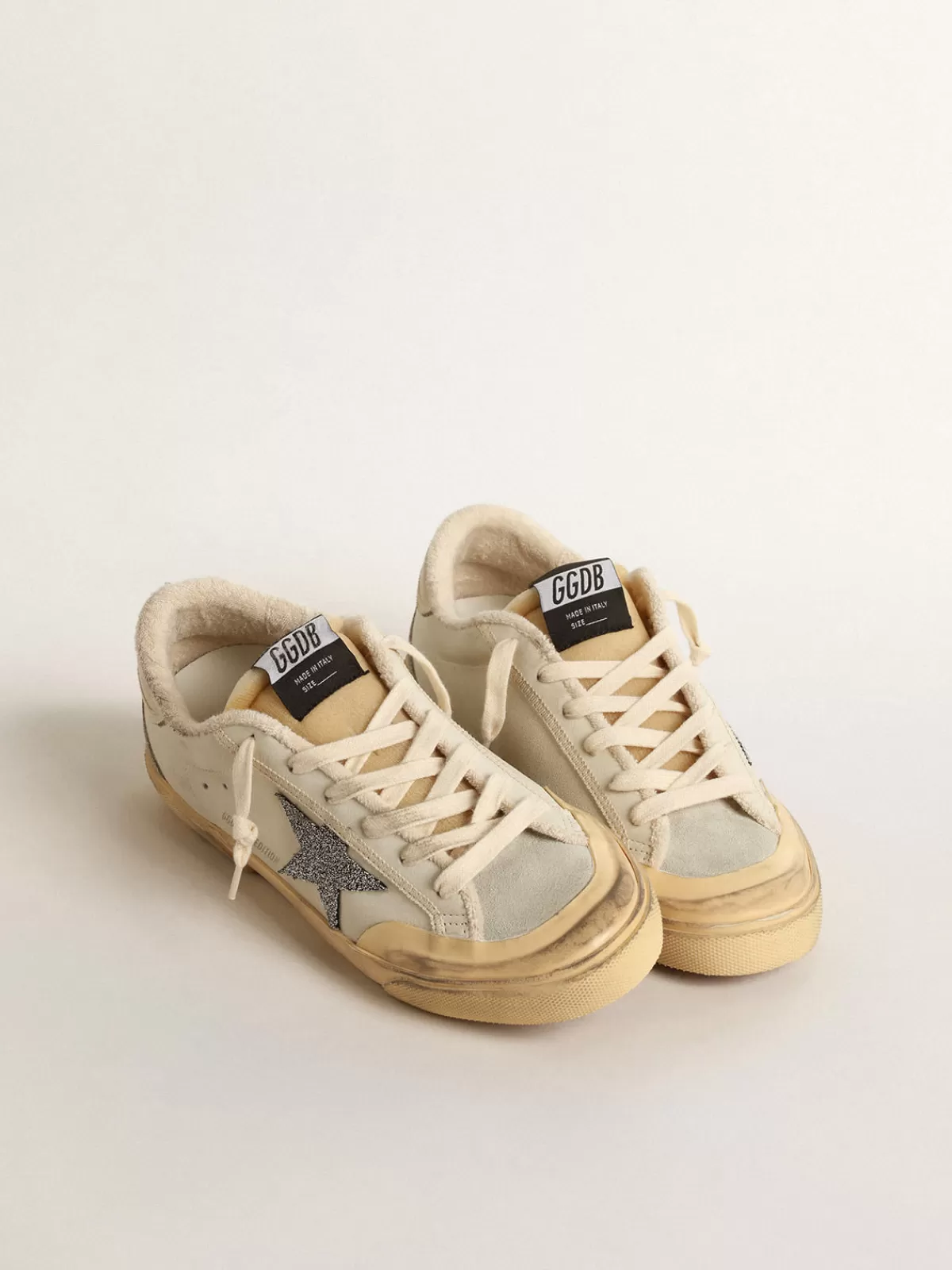 Golden Goose Super-Star LTD with black Swarovski crystal star white Online