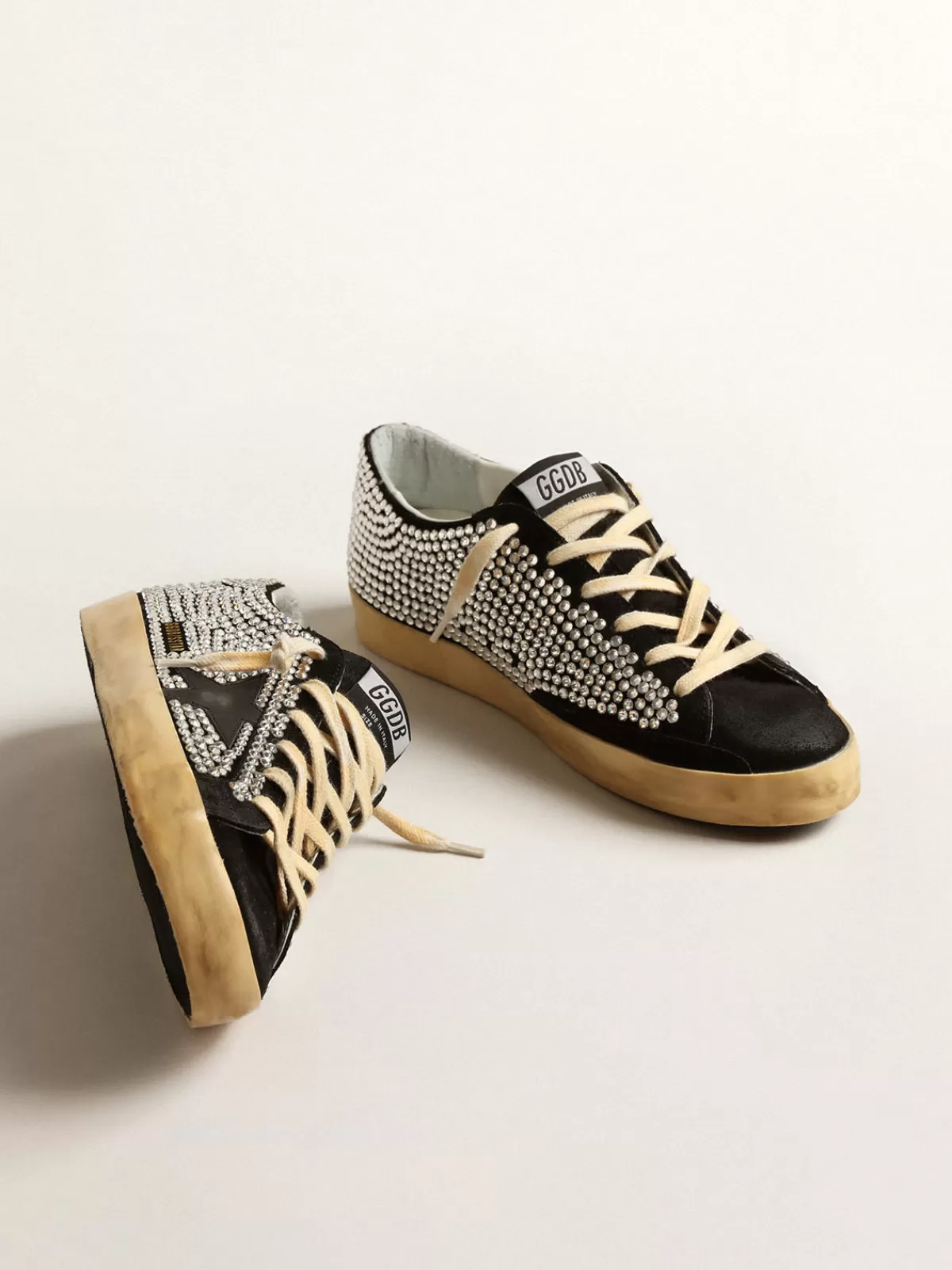 Golden Goose Super-Star LTD with Swarovski crystals and black leather star Clearance