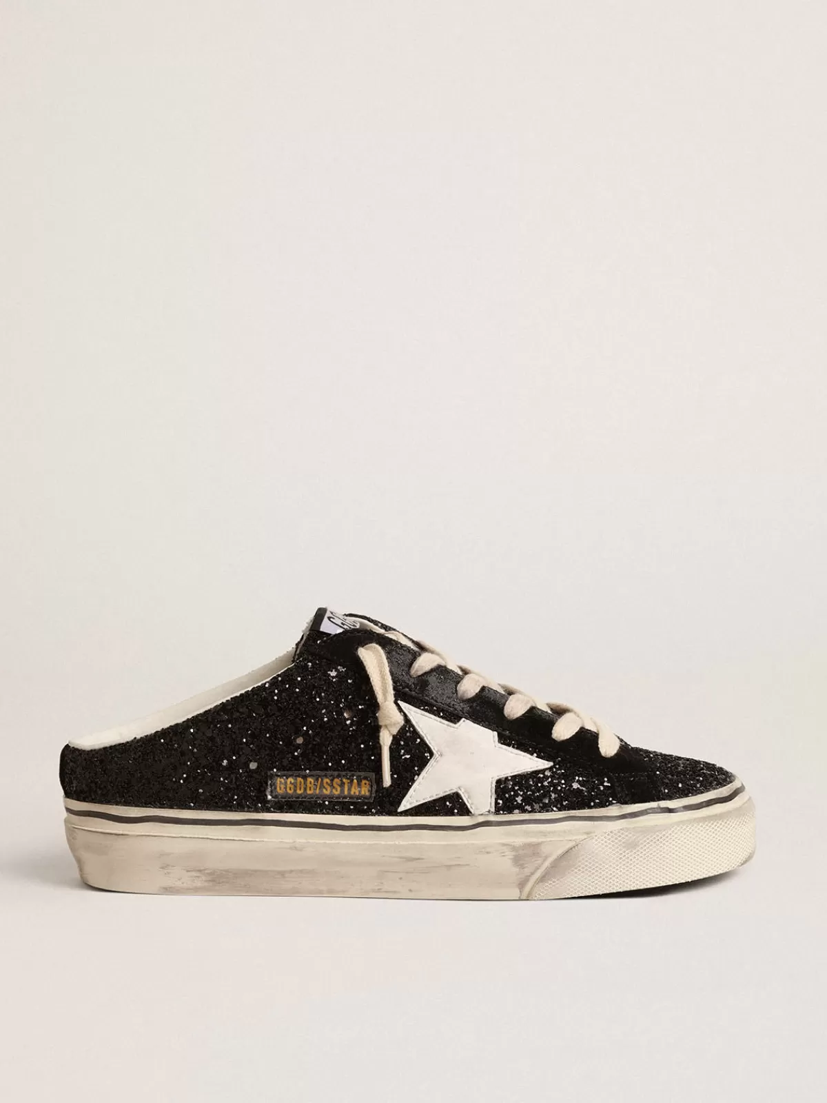 Golden Goose Super-Star Sabots in black glitter with white bio-based star Outlet