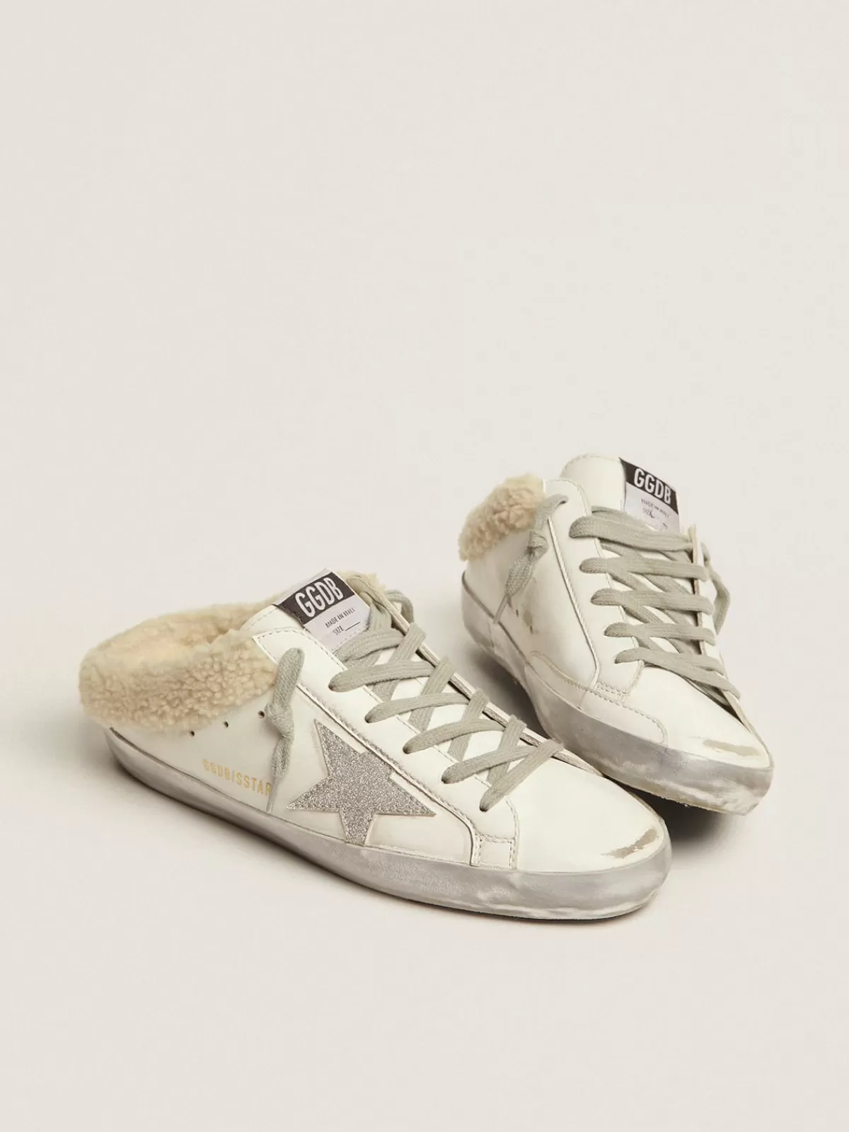 Golden Goose Super-Star Sabots in leather with shearling lining white Shop