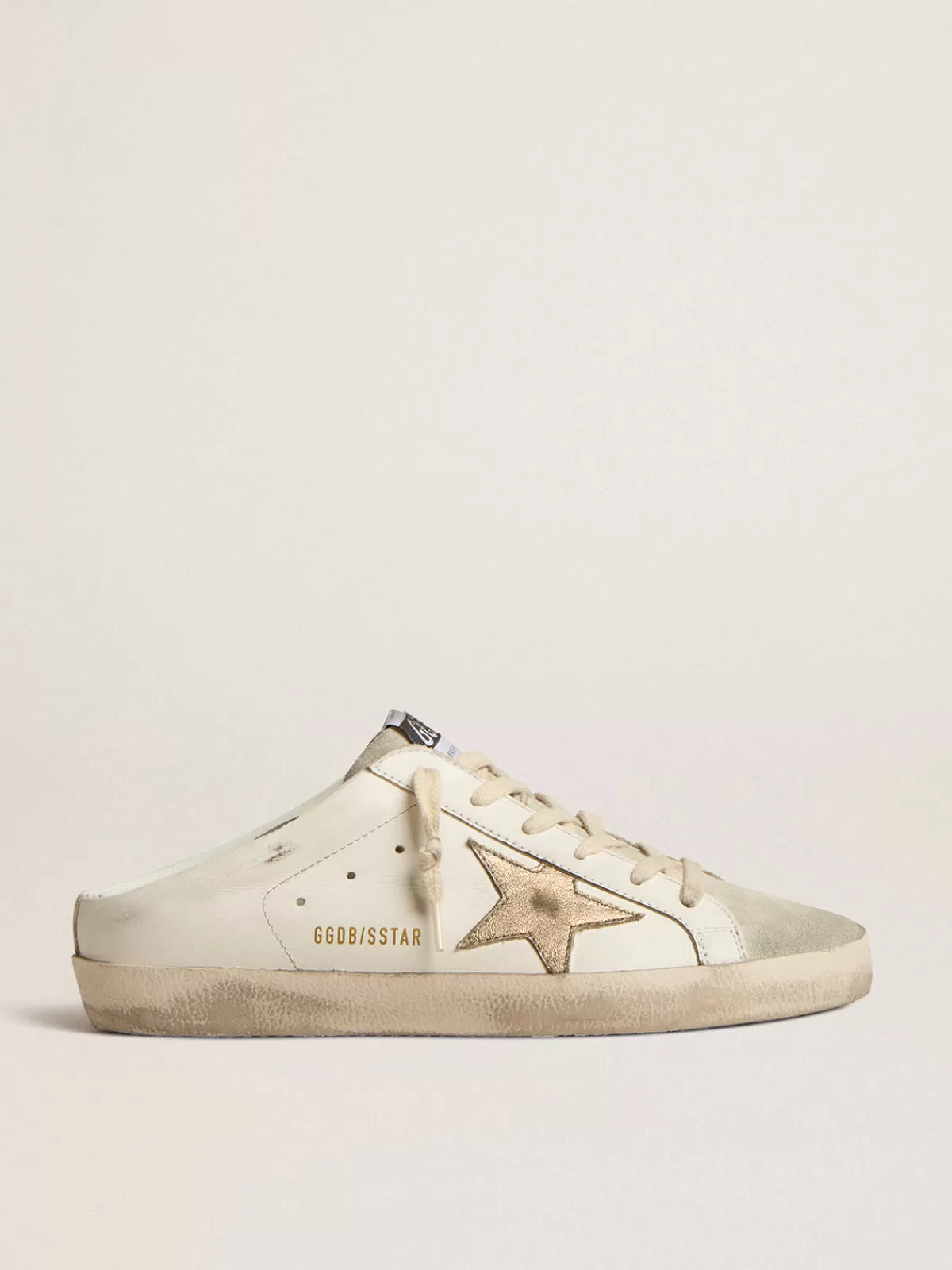 Golden Goose Super-Star Sabots with platinum star and ice-gray suede tongue white New