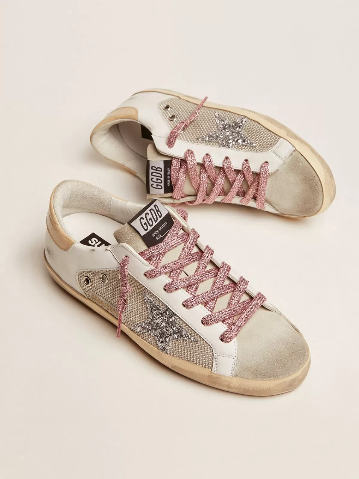 Golden Goose Super-Star sneakers in white leather and silver mesh whiteandsilver Clearance