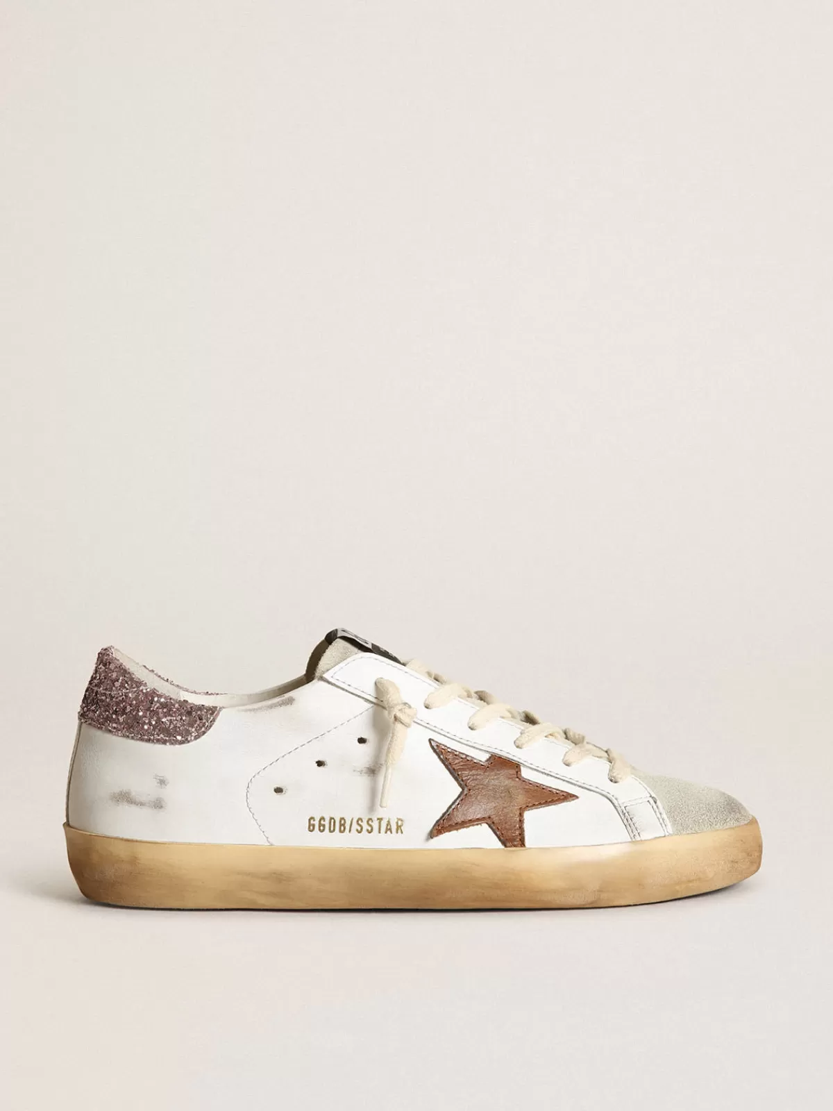 Golden Goose Super-Star with a tan star and pink glitter heel tab white Outlet