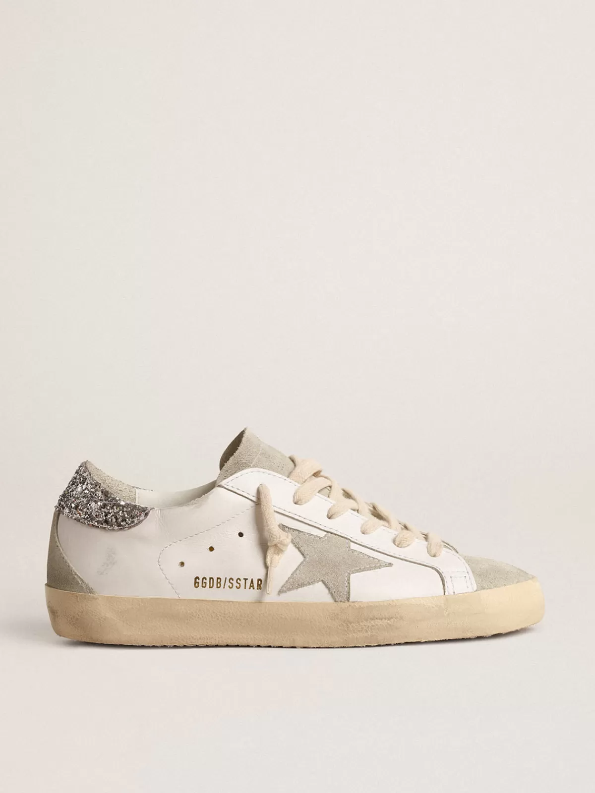 Golden Goose Super-Star with gray star and silver glitter heel tab white Outlet