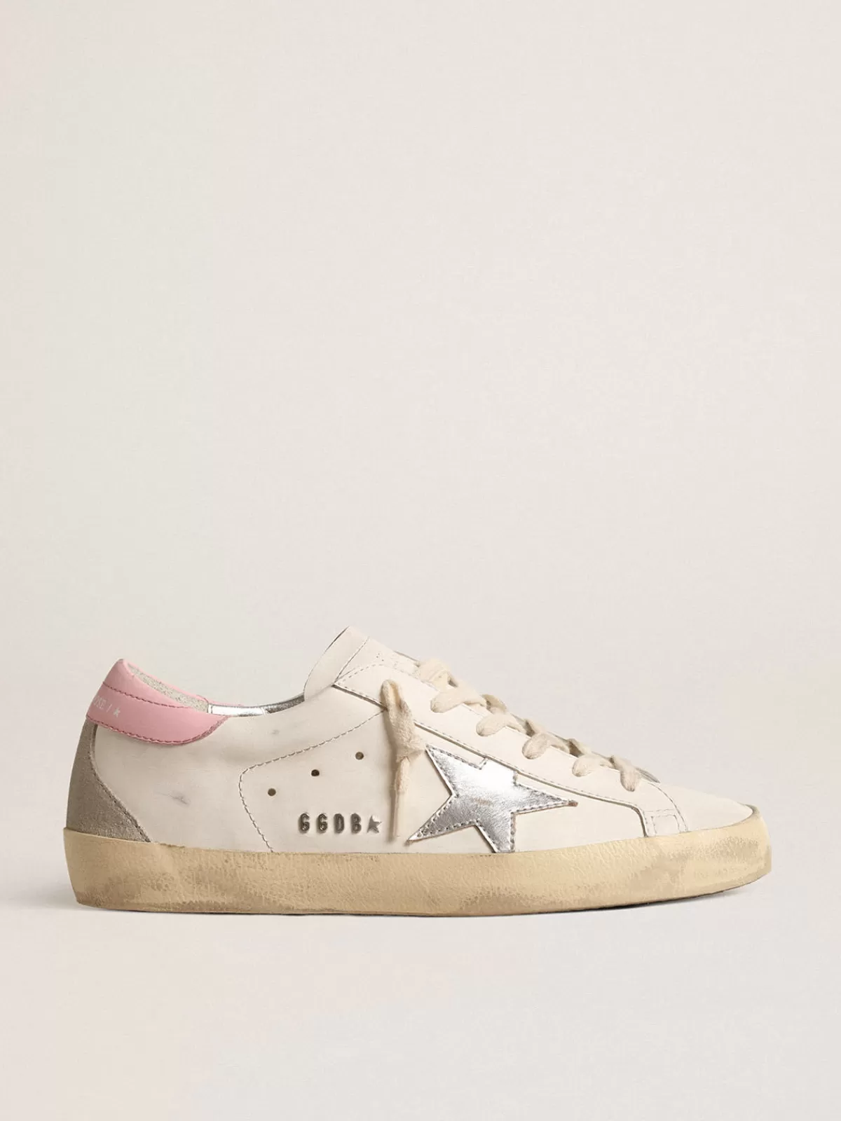 Golden Goose Super-Star with silver leather star and pink heel tab white Online