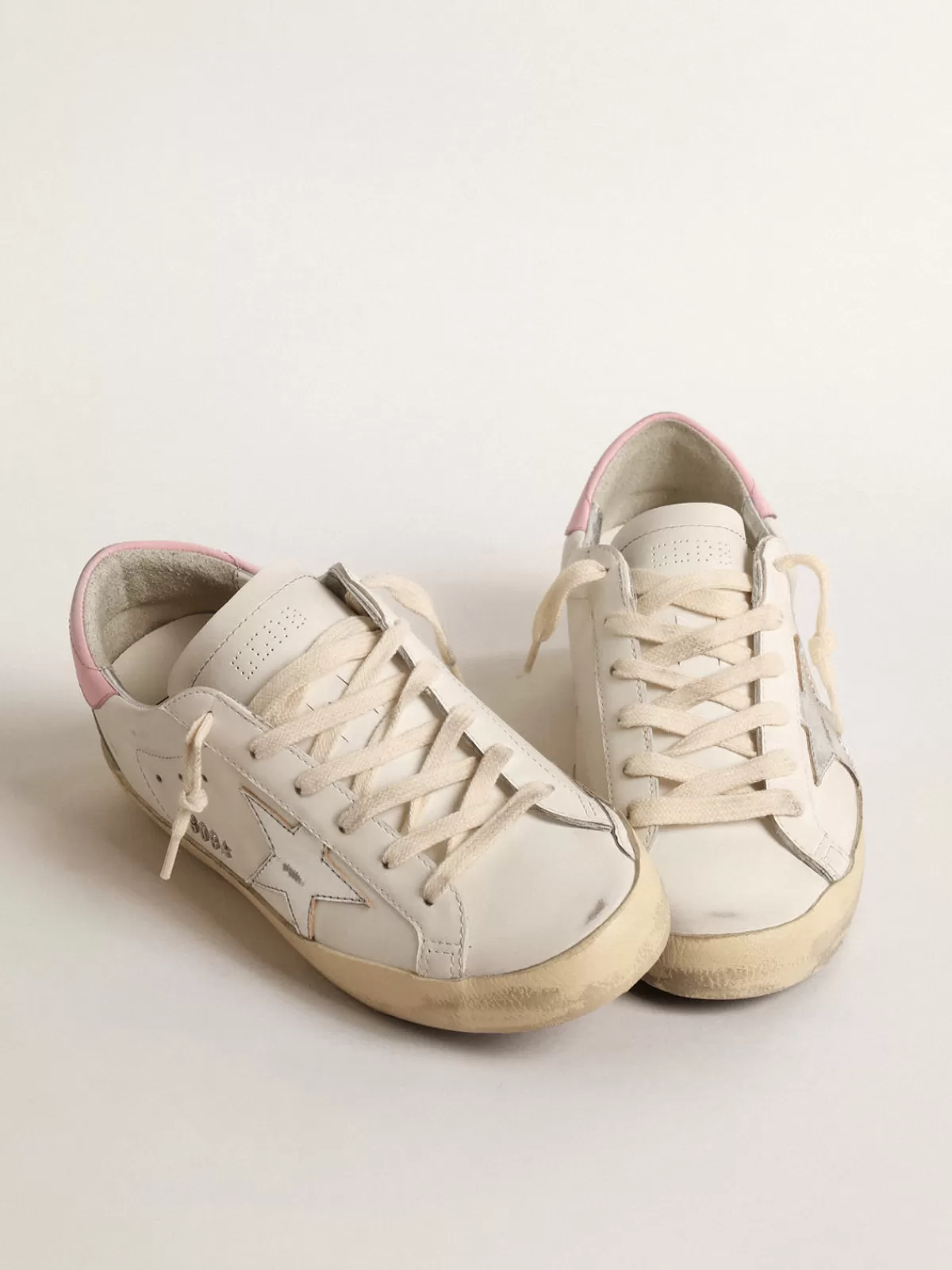 Golden Goose Super-Star with silver leather star and pink heel tab white Online