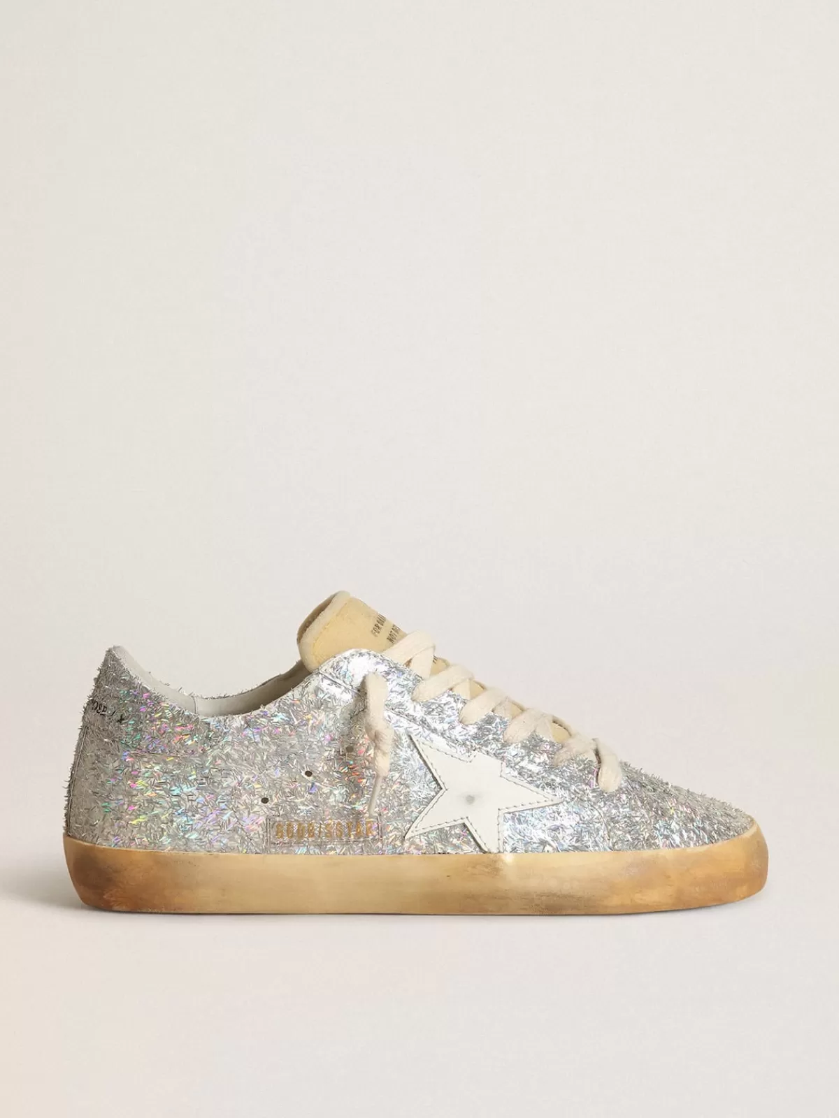 Golden Goose Super-Star with silver lurex details and white leather star Store