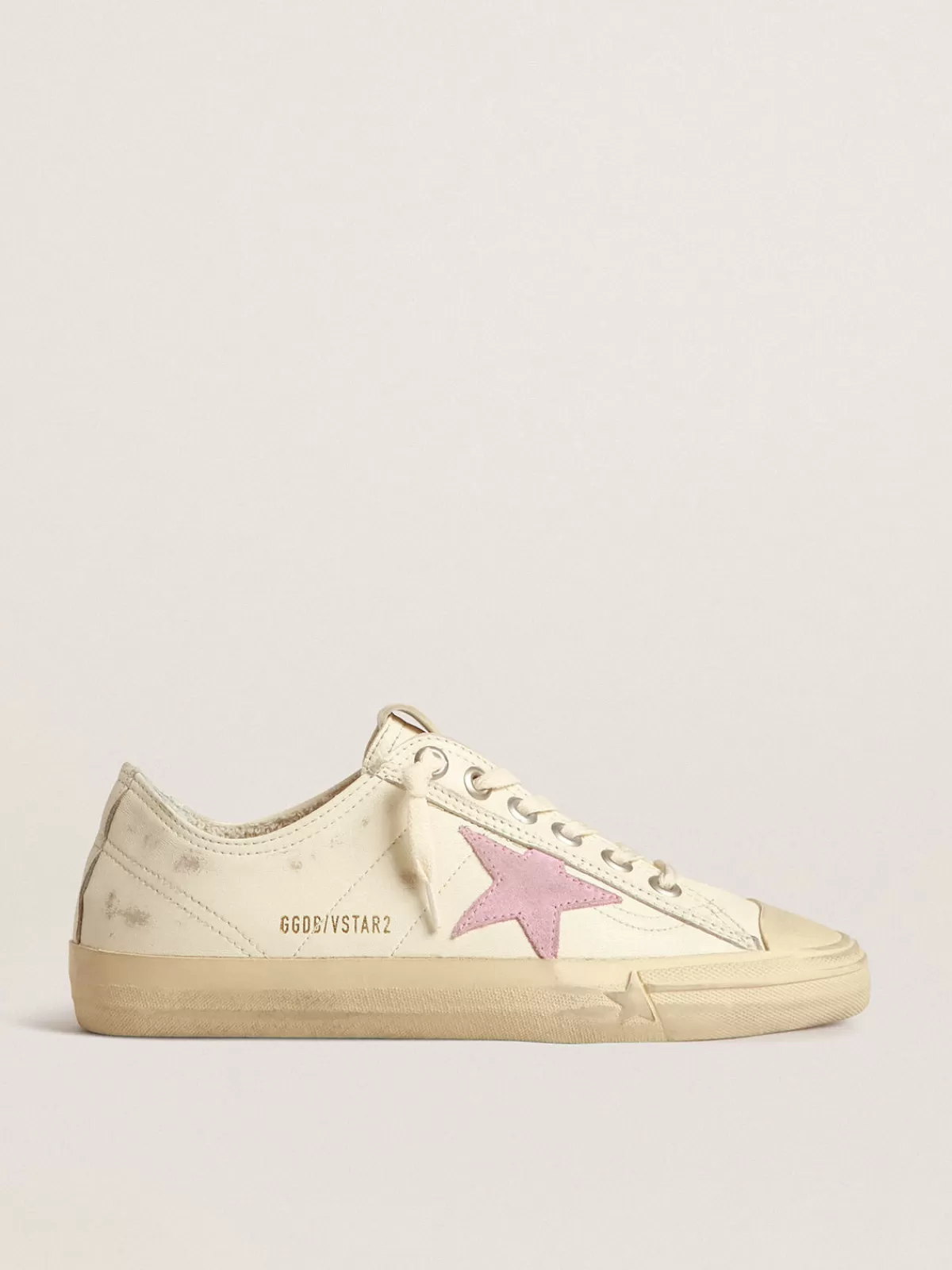 Golden Goose V-Star in beige nappa leather with old-rose suede star Cheap