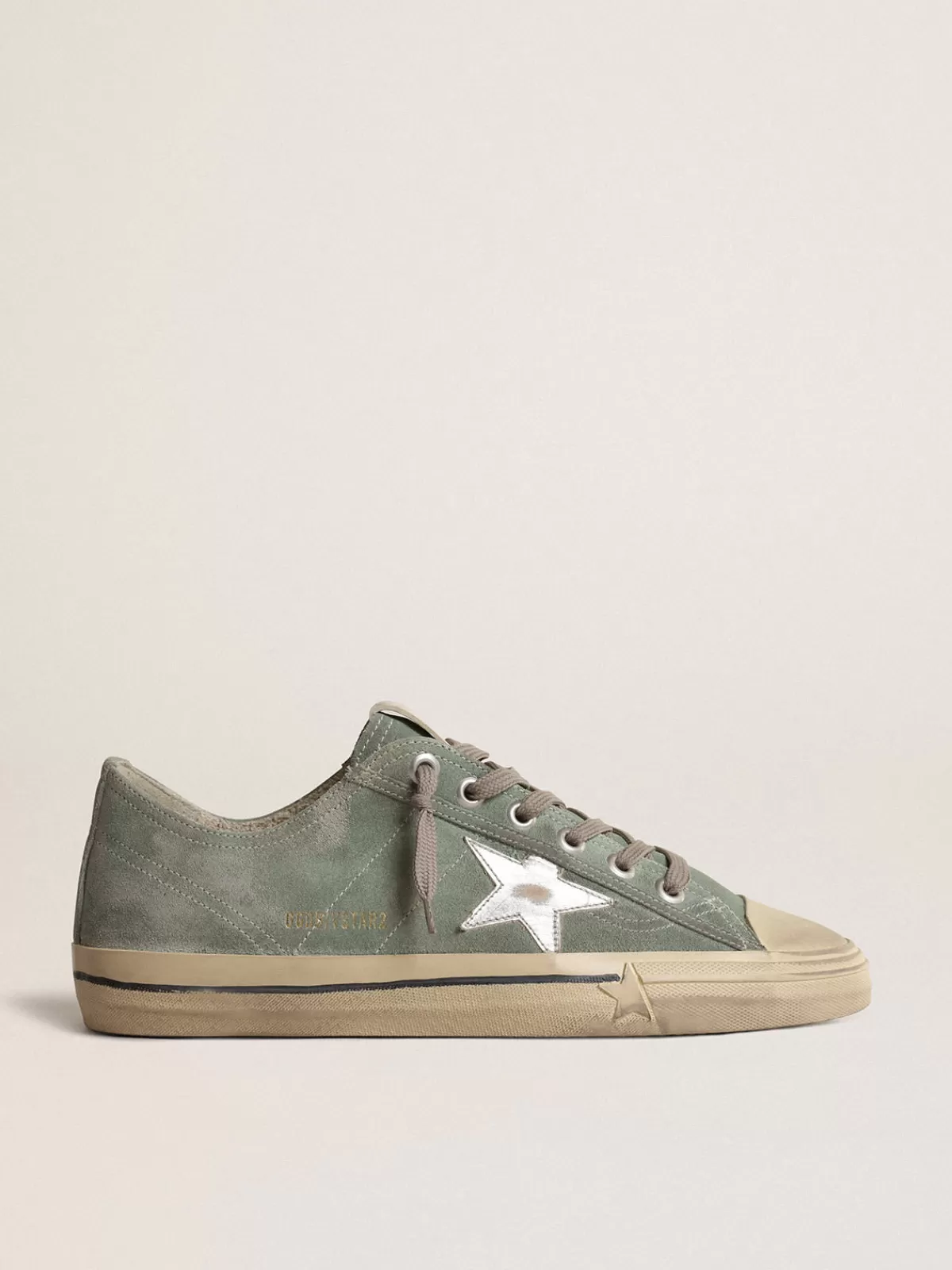 Golden Goose V-Star in military-green suede with a laminated leather star Best Sale