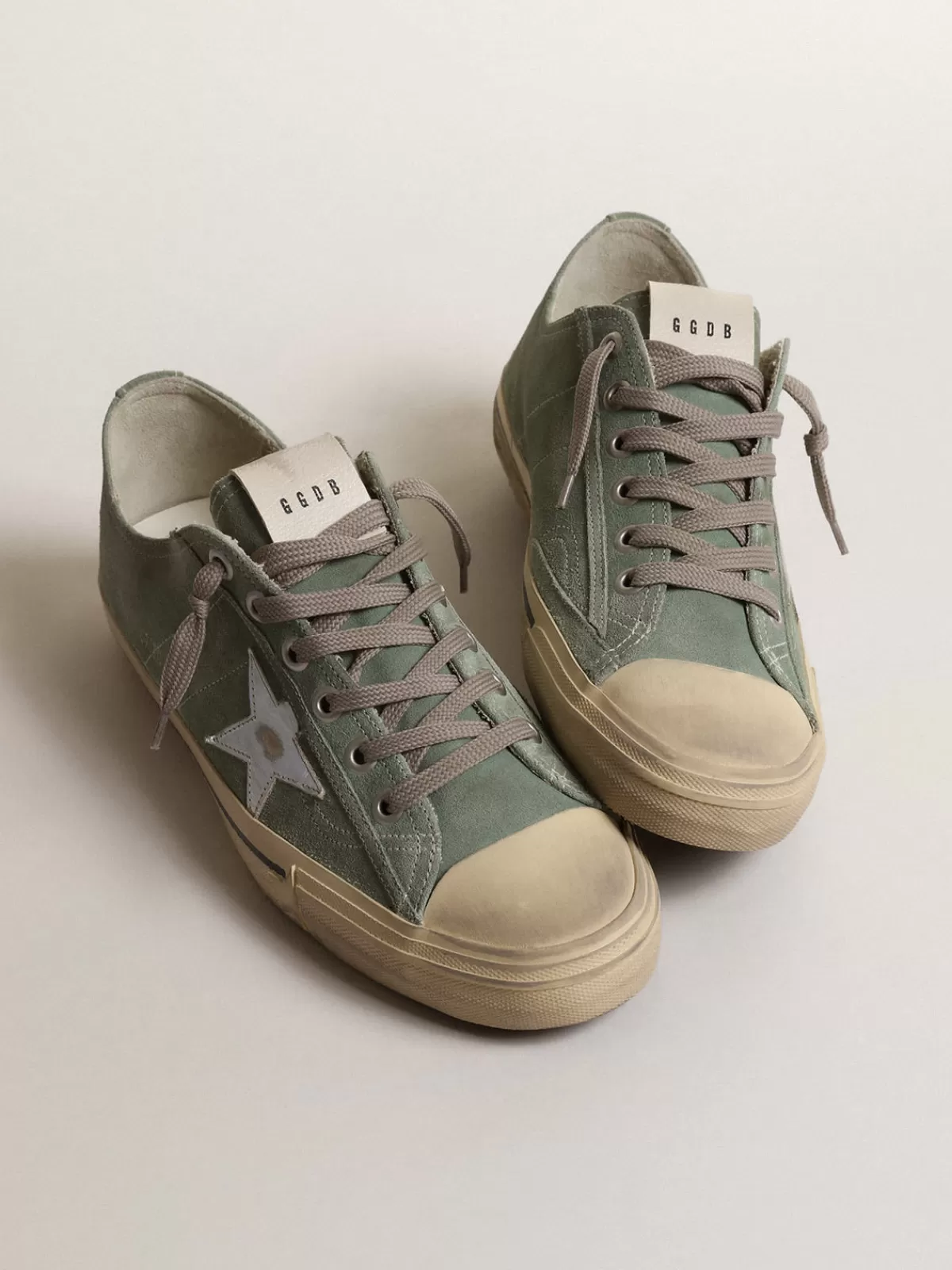 Golden Goose V-Star in military-green suede with a laminated leather star Best Sale