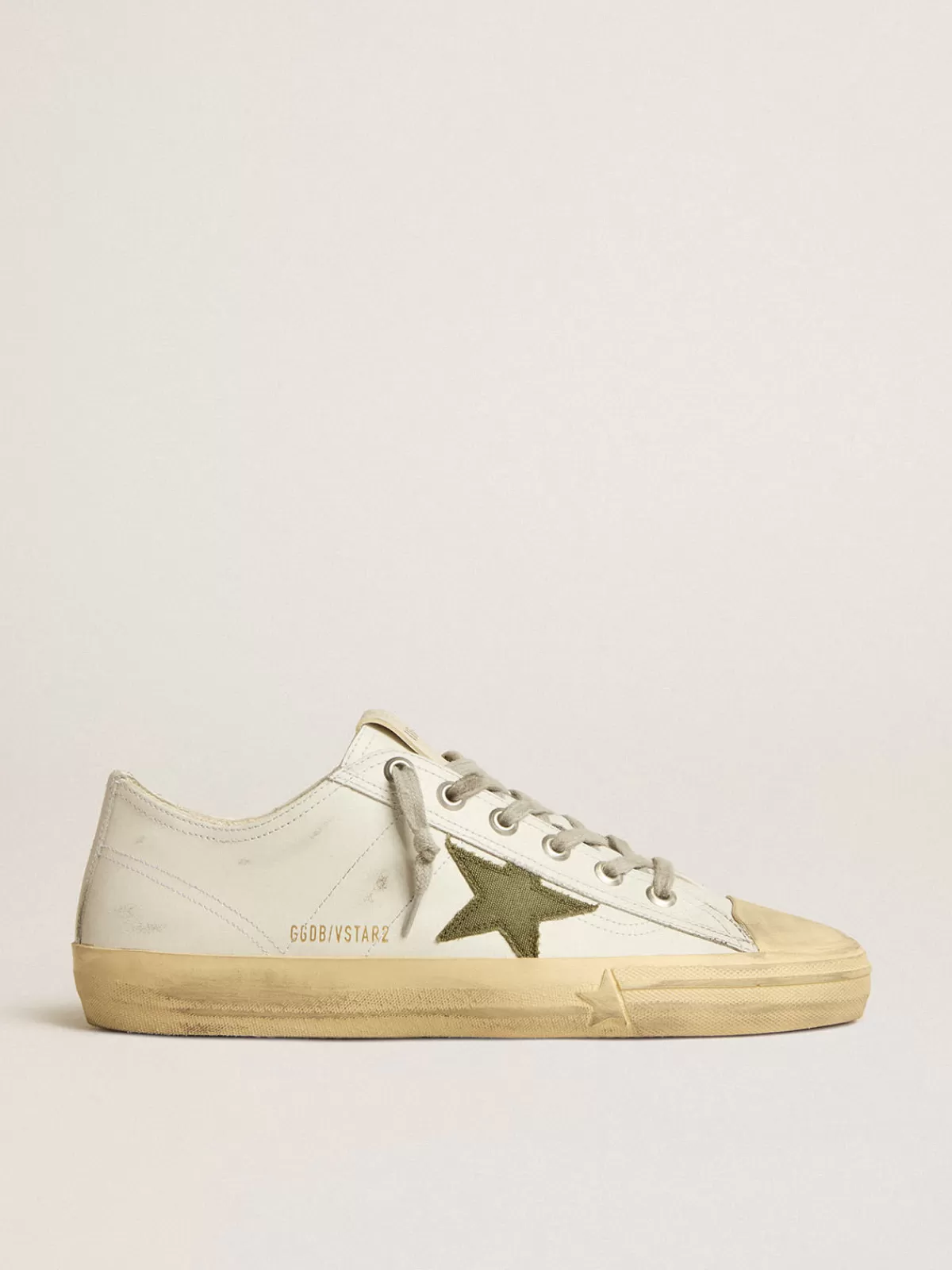 Golden Goose V-Star in white leather with green canvas star pink Discount