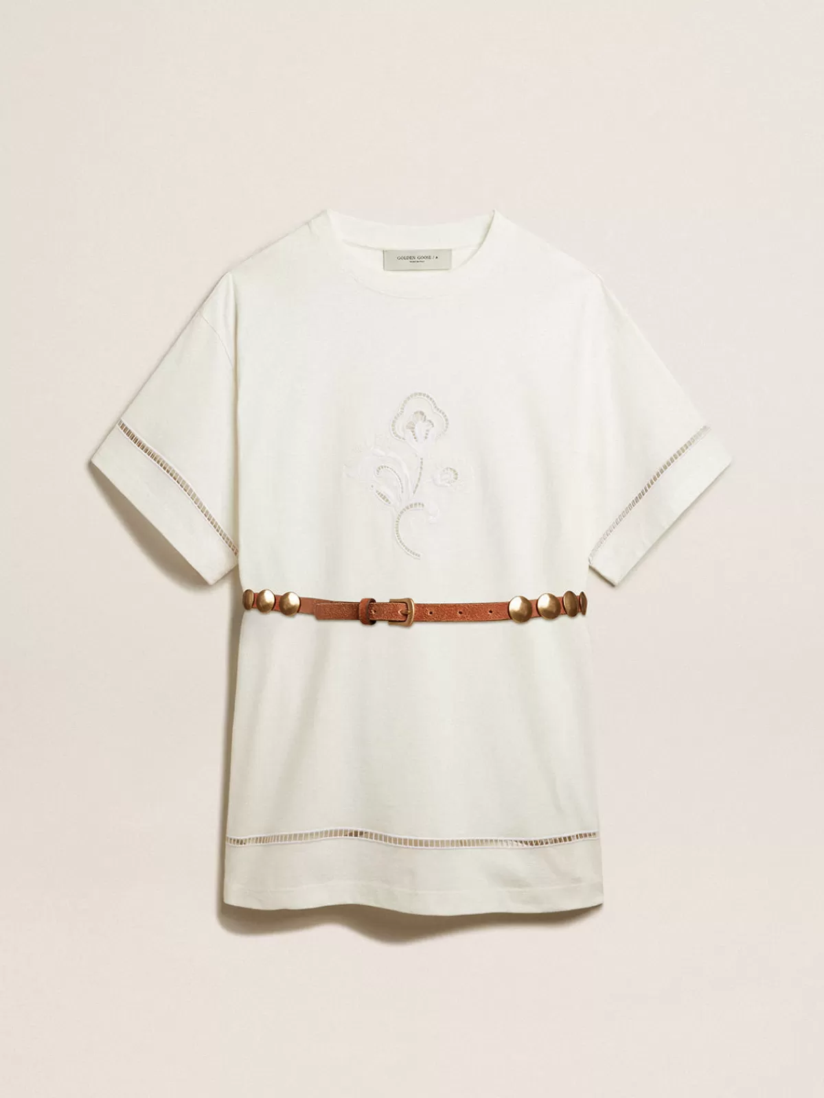 Golden Goose cotton T-shirt dress with belt white Outlet