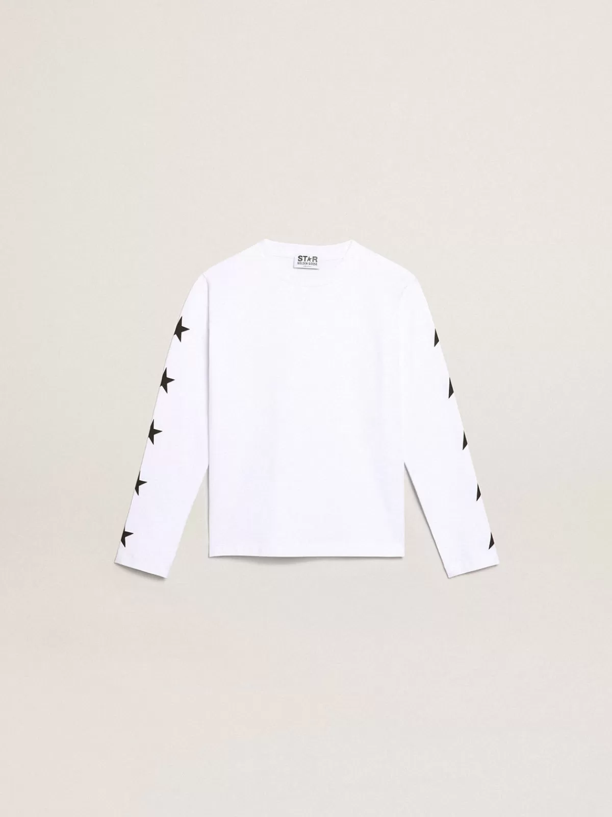 Golden Goose White long-sleeved T-shirt with contrasting black stars opticalwhite Hot