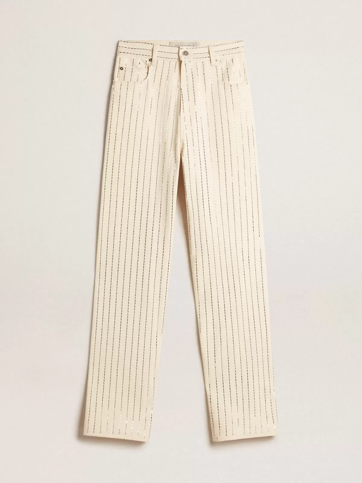 Golden Goose White pants with baguette-shaped studs heritagewhite Discount