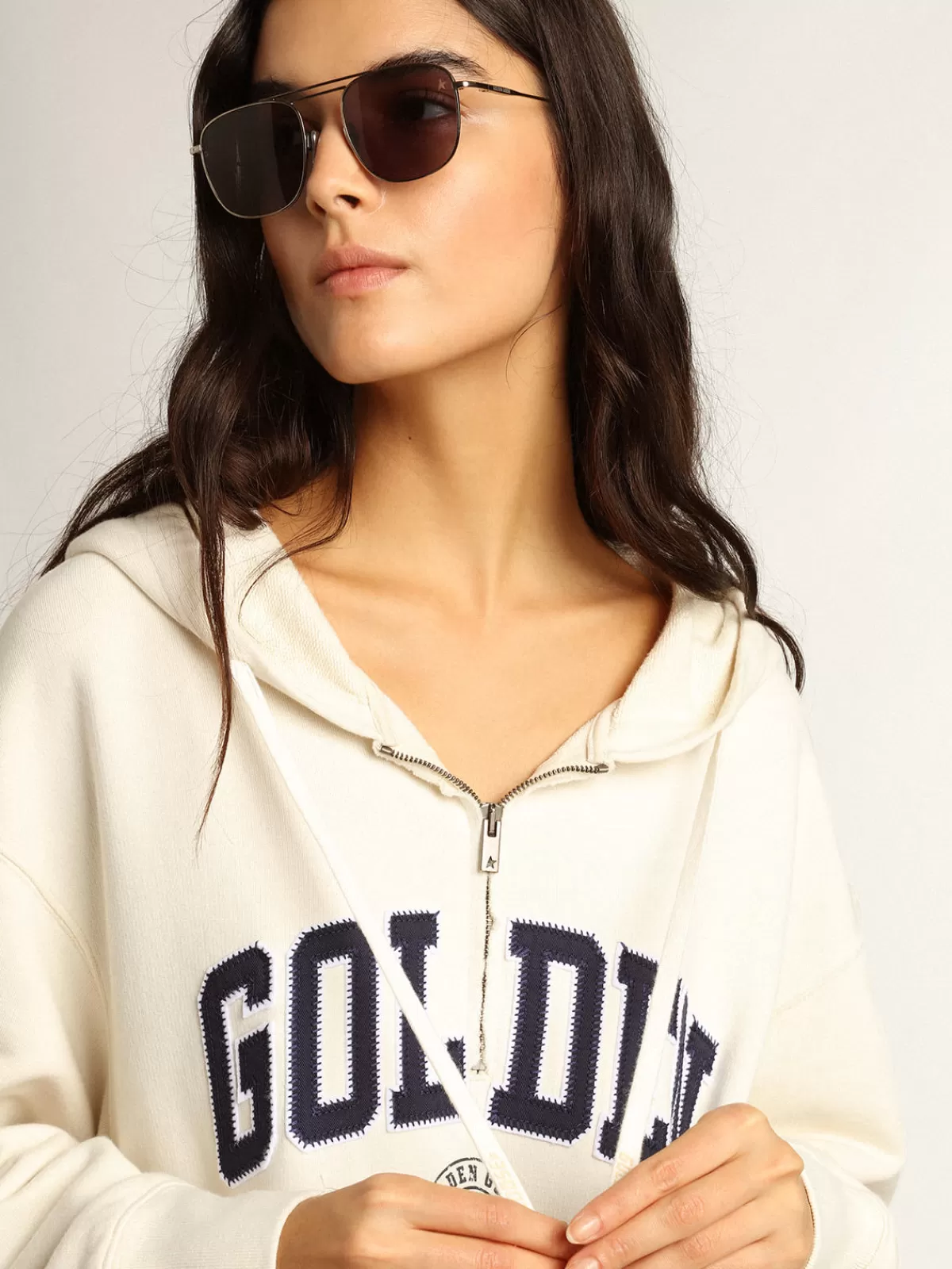 Golden Goose White sweatshirt dress with hood and Golden patch Sale