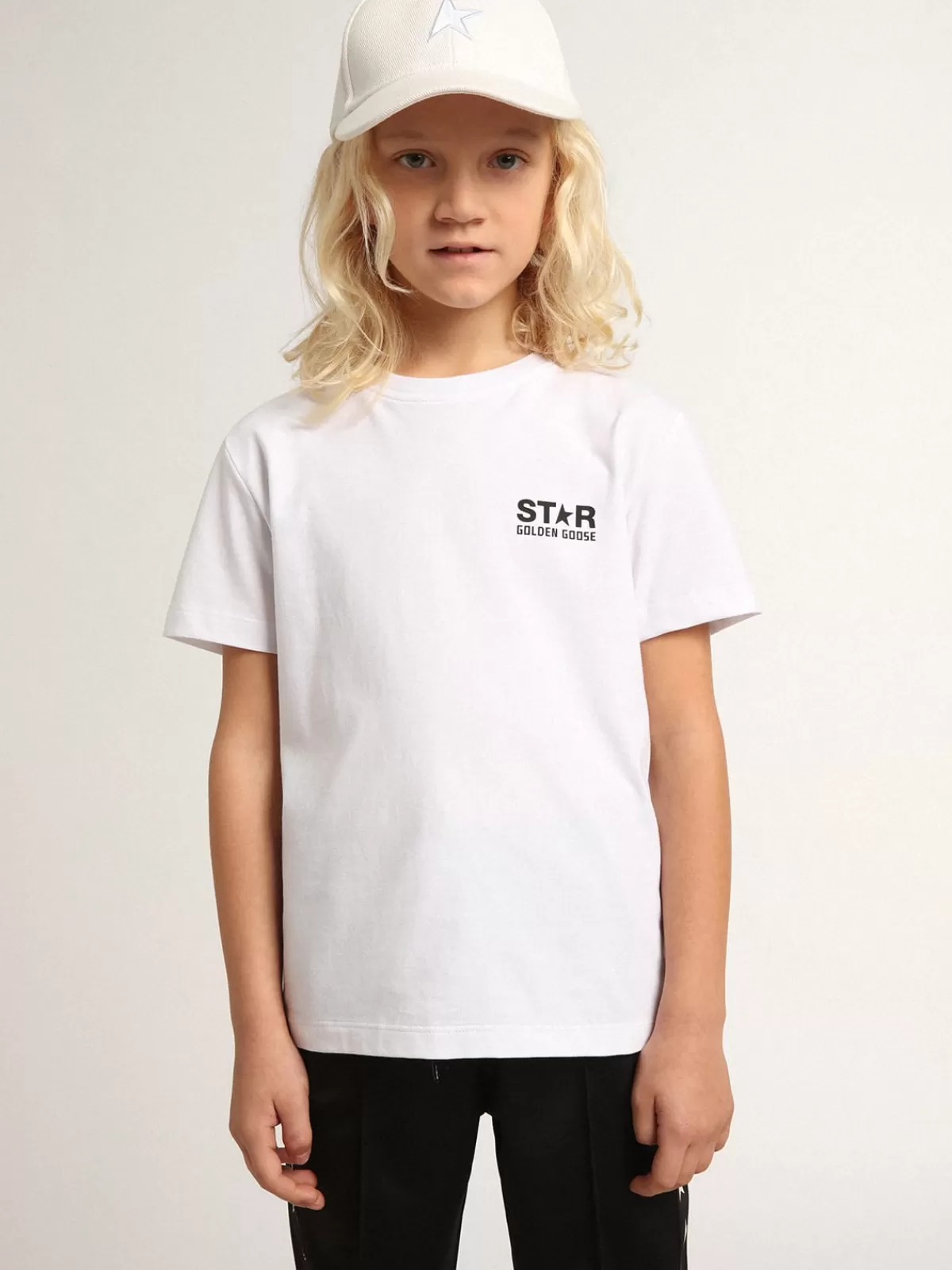 Golden Goose White T-shirt with contrasting black logo and star opticalwhite Best