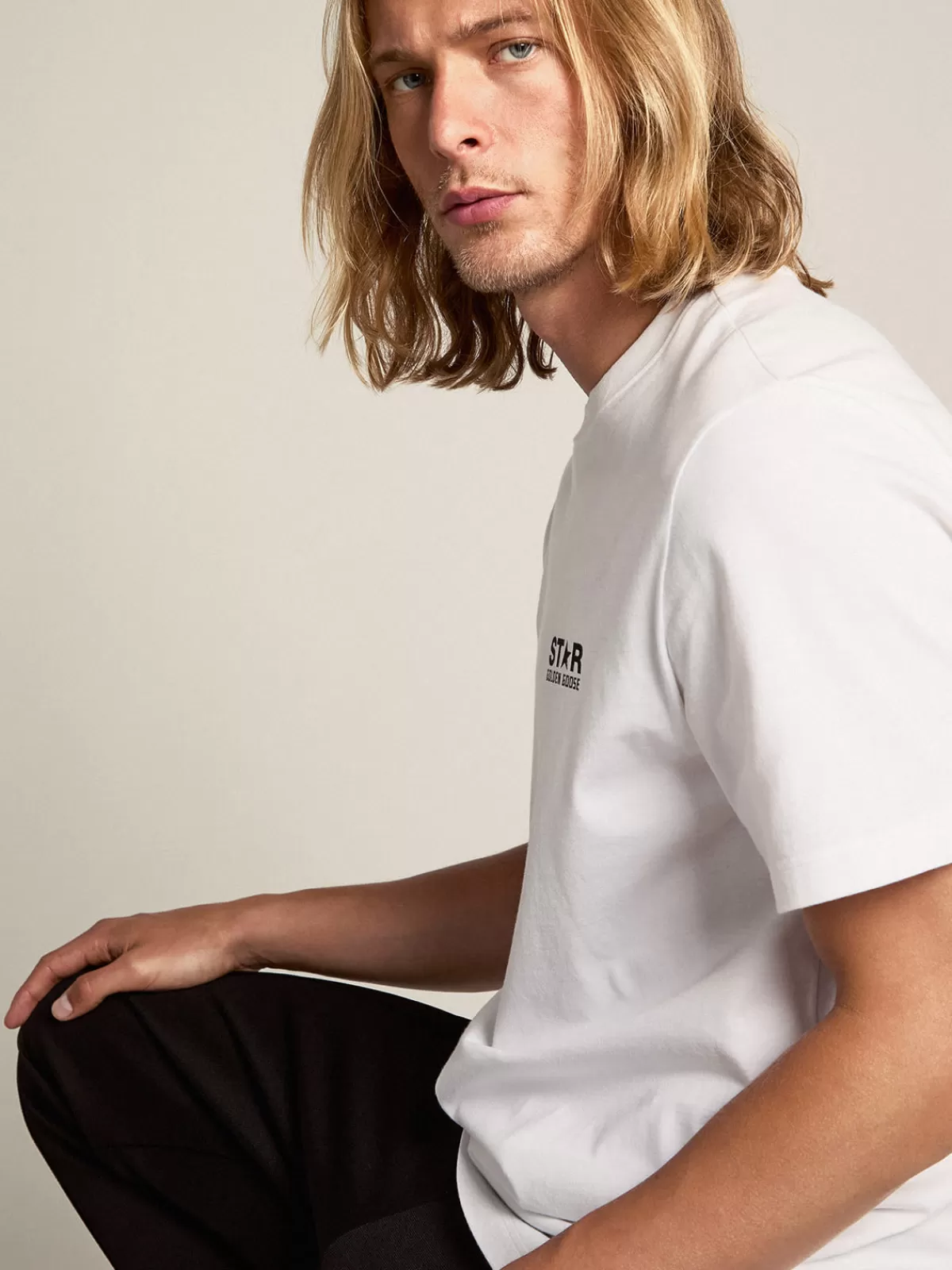 Golden Goose White T-shirt with contrasting black logo on the front opticalwhite Best Sale