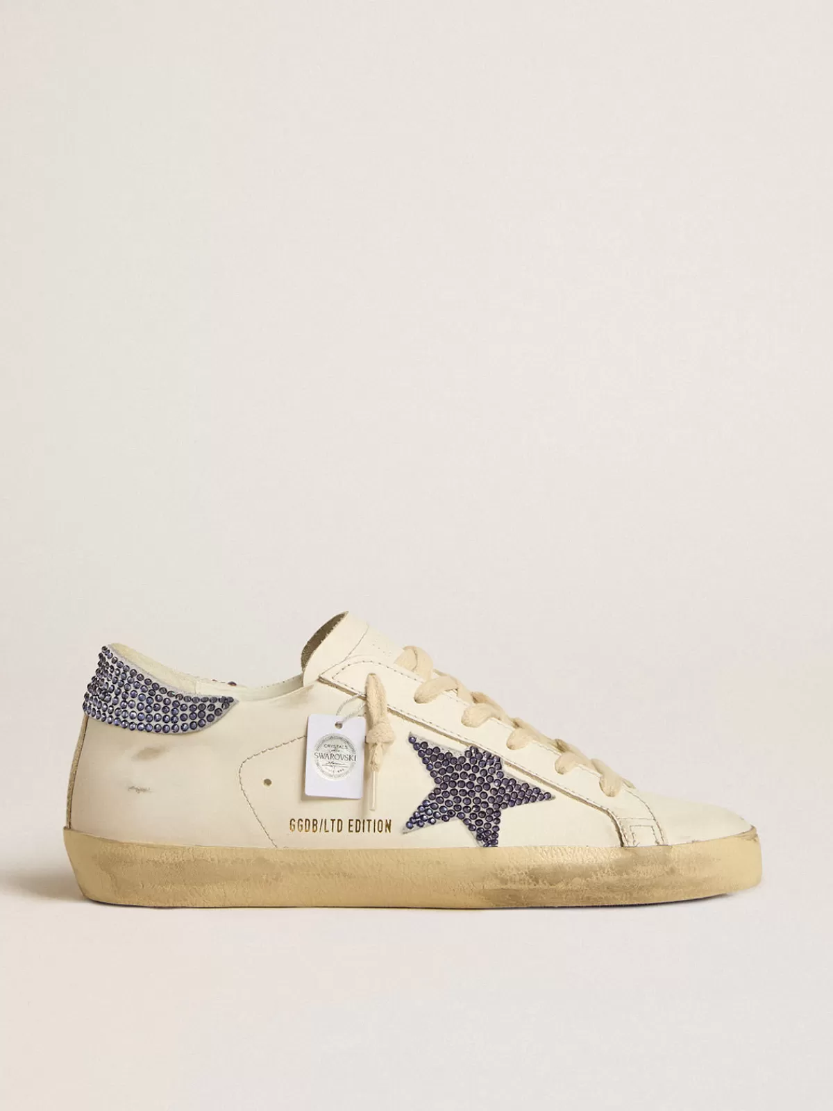 Golden Goose Woman's Super-Star LTD with suede star and heel tab with Swarovski crystals white Shop