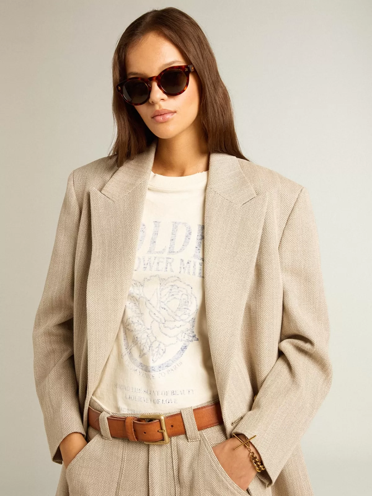 Golden Goose Women’s double-breasted blazer with button fastening beige Sale