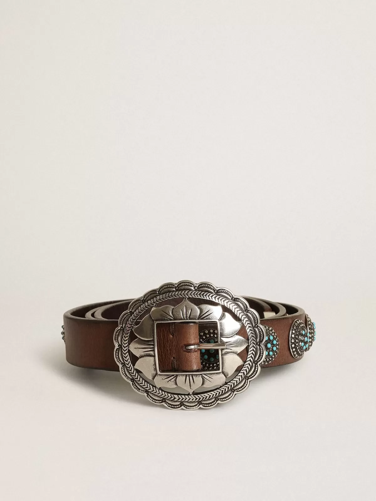 Golden Goose Women's belt in dark brown leather with silver studs darkbrown Shop