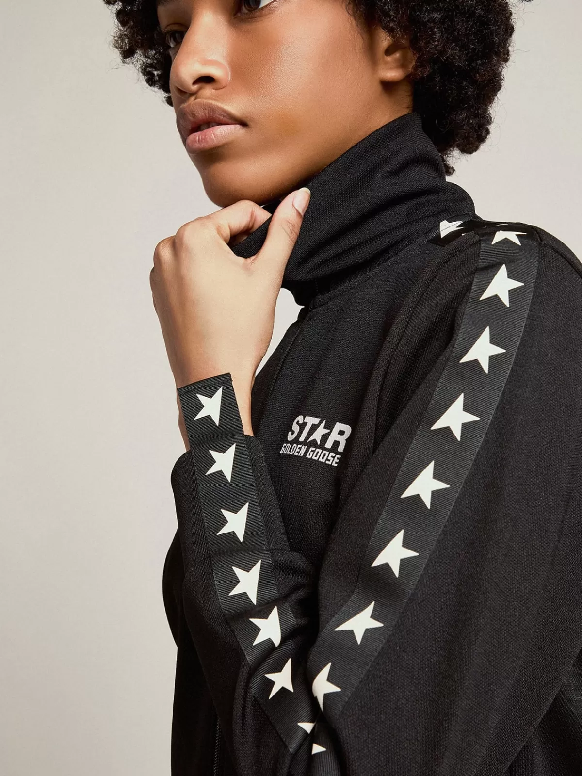 Golden Goose Women’s zipped sweatshirt with white stars black Sale