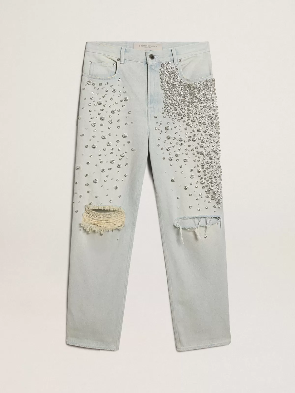 Golden Goose Women's bleached jeans with cabochon crystals bleachedblue Fashion