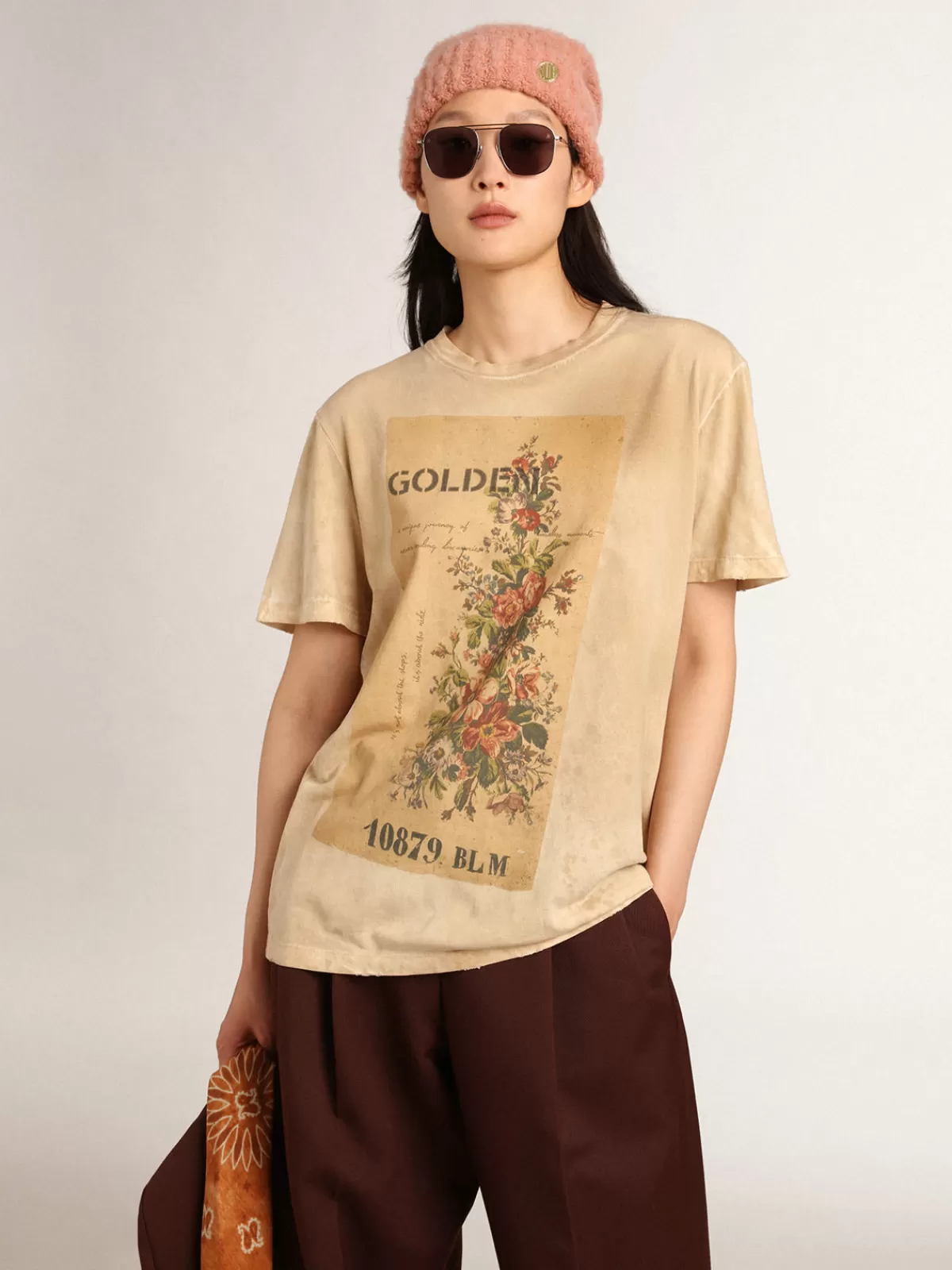 Golden Goose Women's bone white T-shirt with floral print bonewhite Outlet