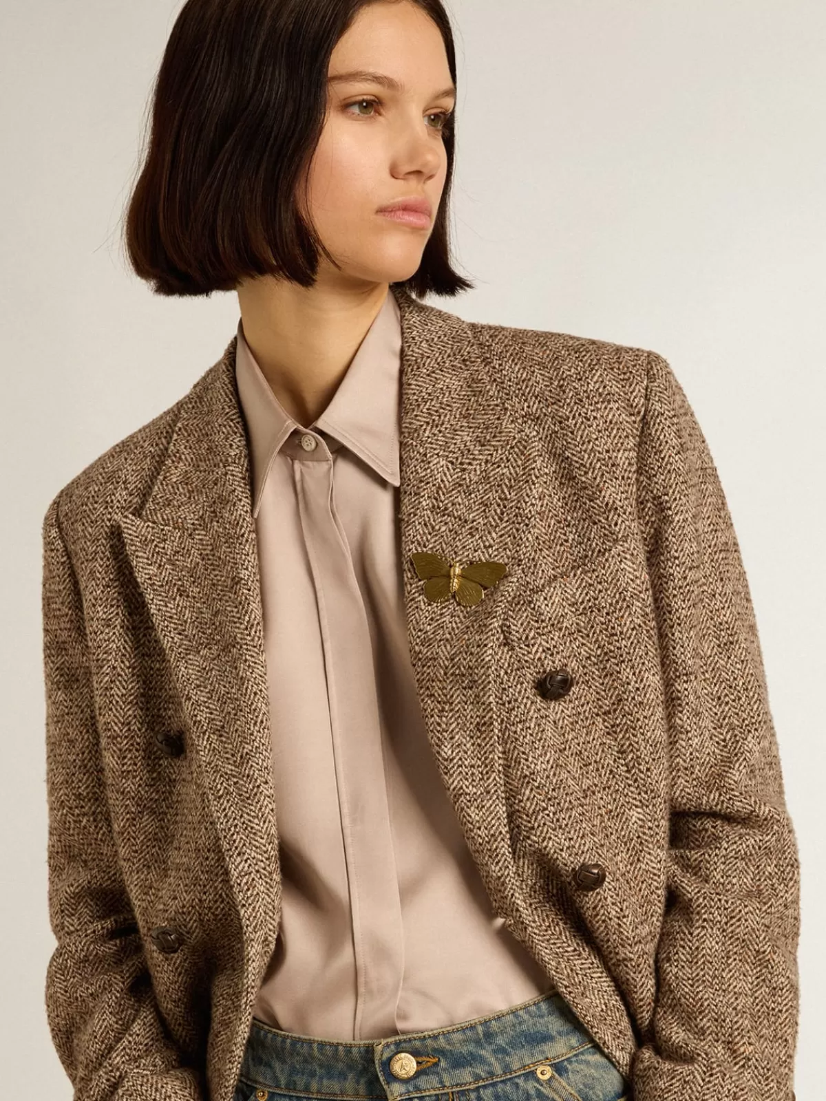 Golden Goose Women’s brown double-breasted blazer with button fastening brownandbeige New