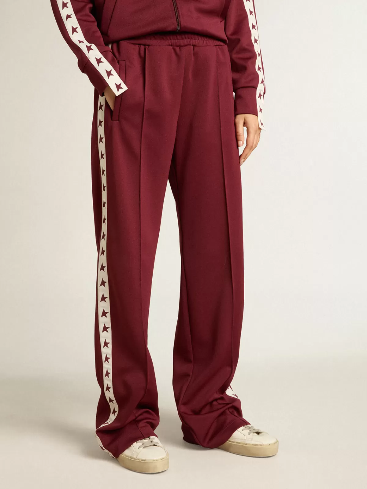 Golden Goose Women’s burgundy joggers with stars on the sides burgundyandwhite Sale