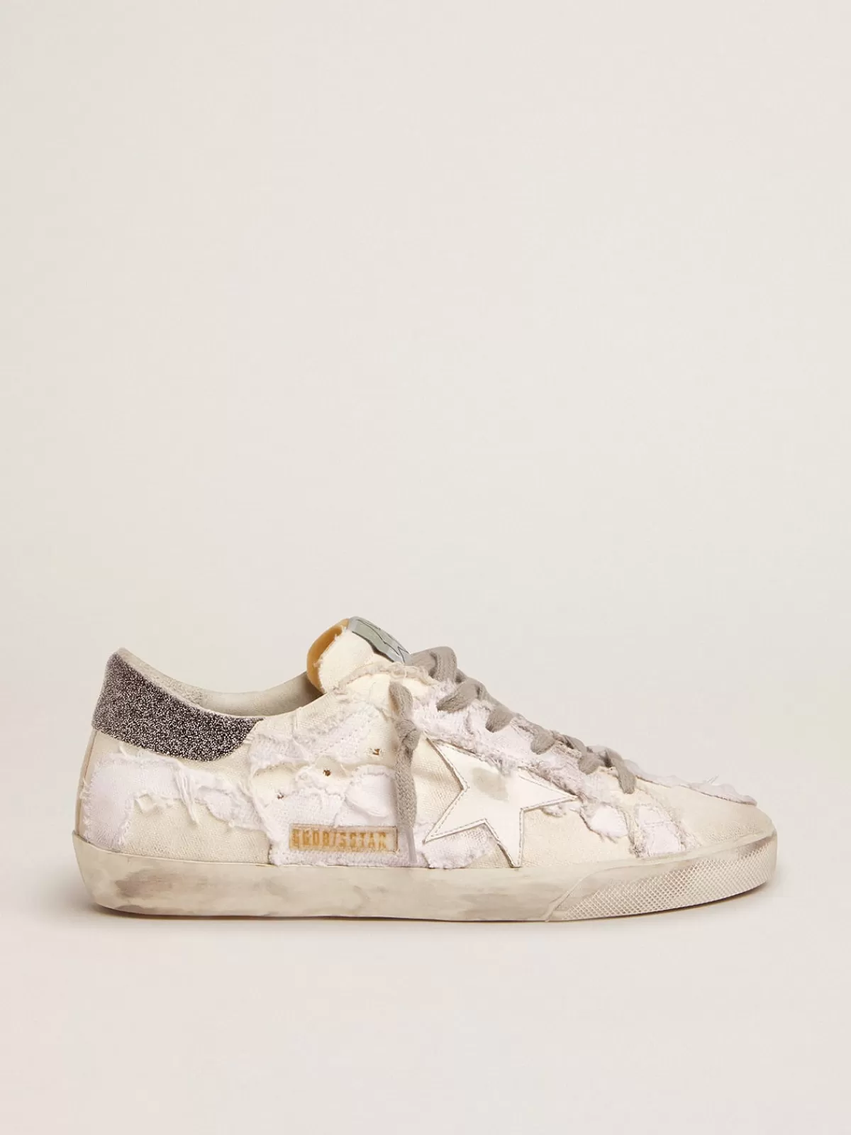 Golden Goose Women’s canvas Super-Star sneakers with Swarovski crystal heel tab white Clearance