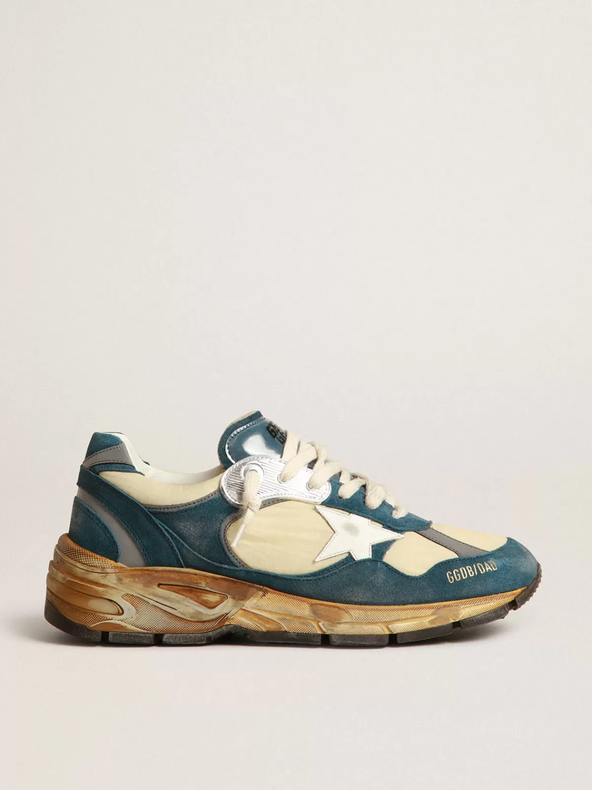 Golden Goose Women’s Dad-Star in petrol-blue suede with white leather star neon Discount