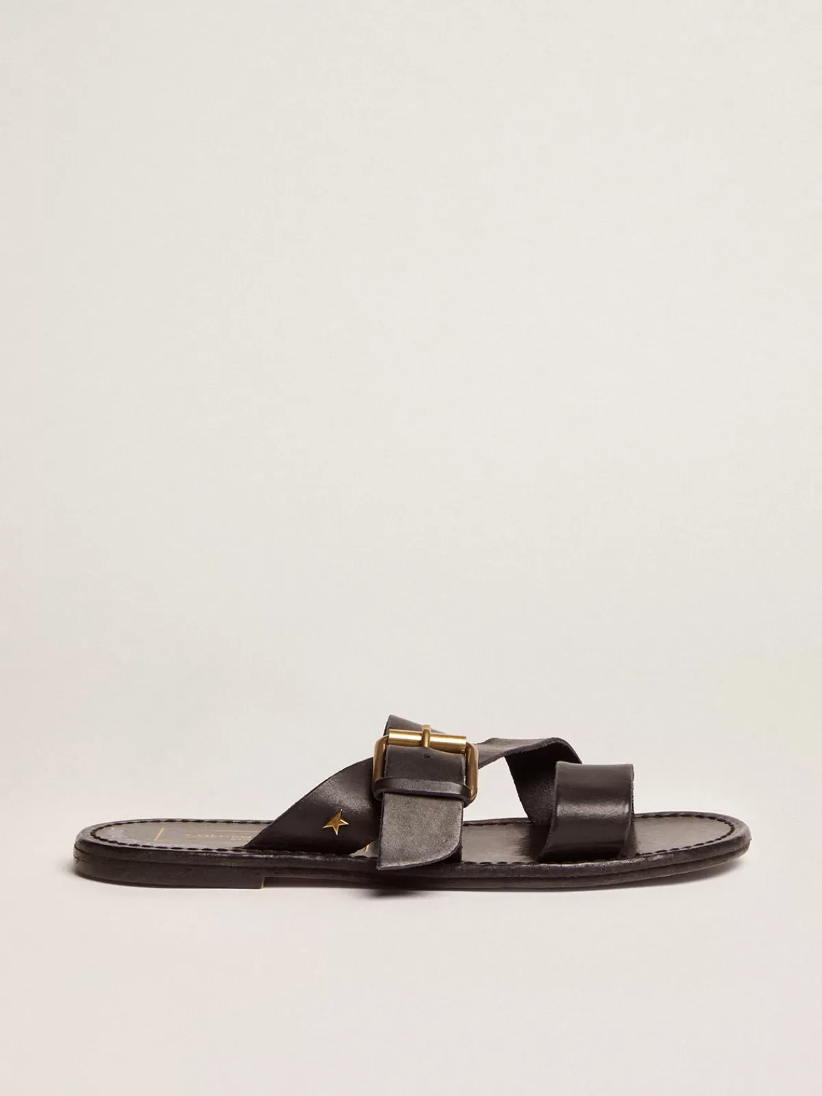 Golden Goose Women's flat sandals in black resin-coated leather Best