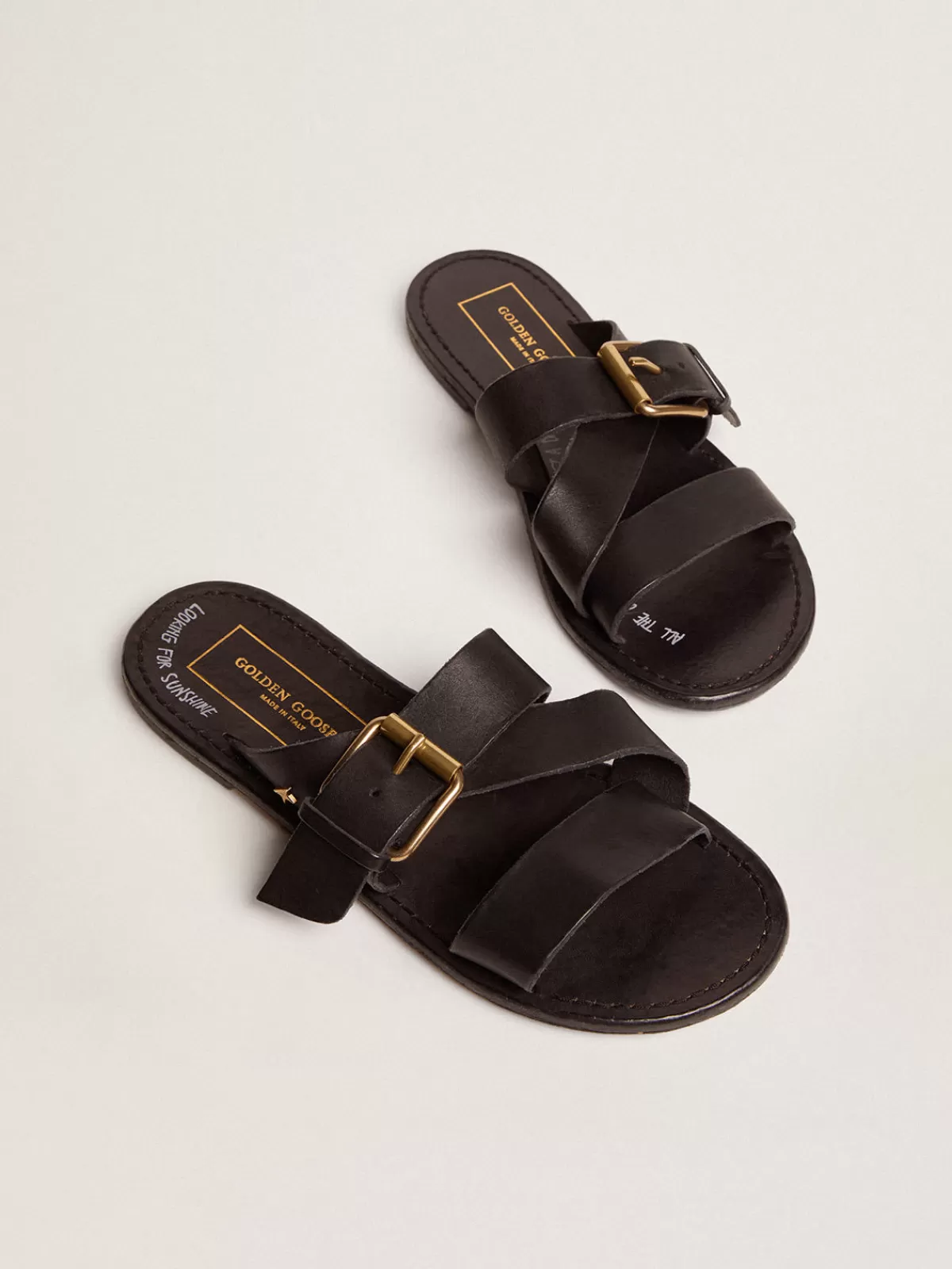 Golden Goose Women's flat sandals in black resin-coated leather Best