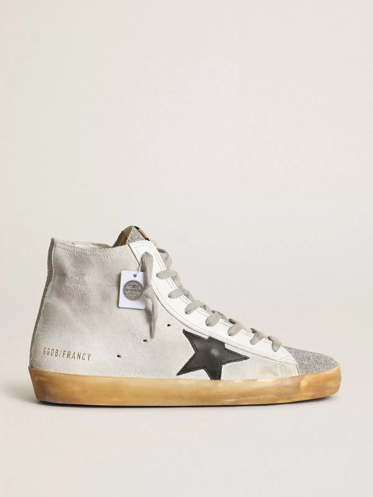 Golden Goose Women's Francy in white suede with black leather star Fashion