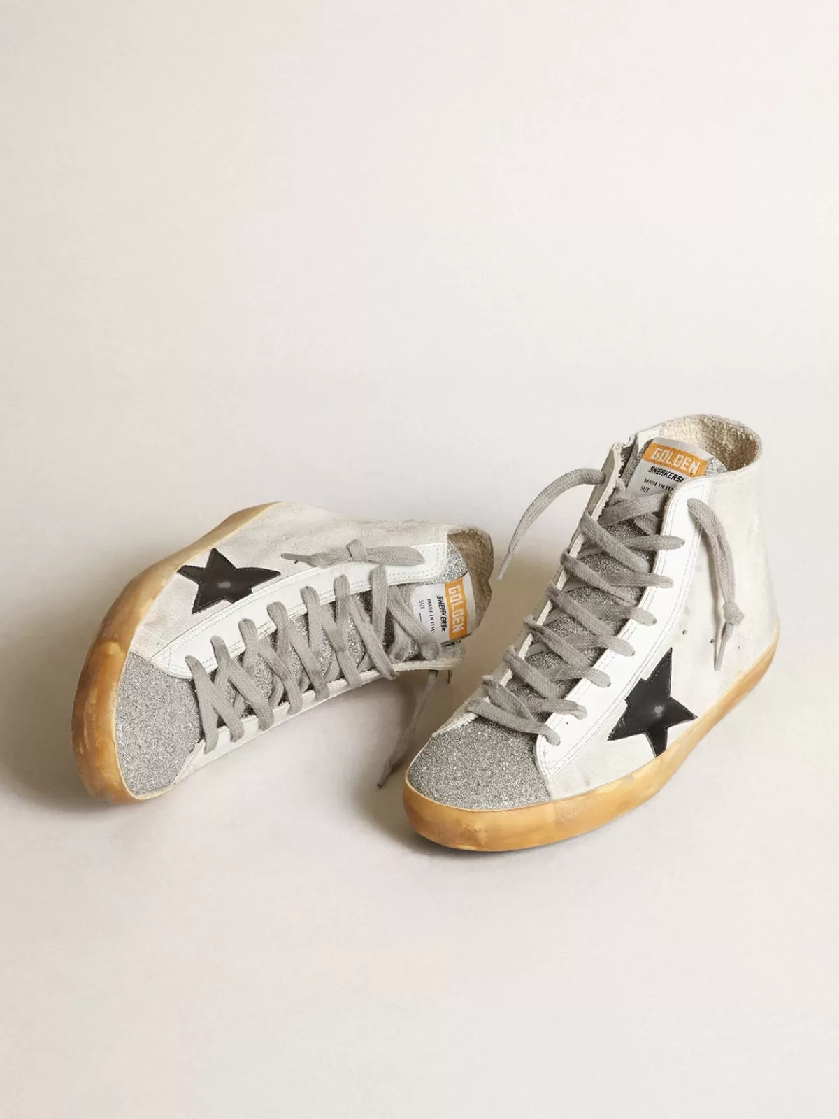 Golden Goose Women's Francy in white suede with black leather star Fashion