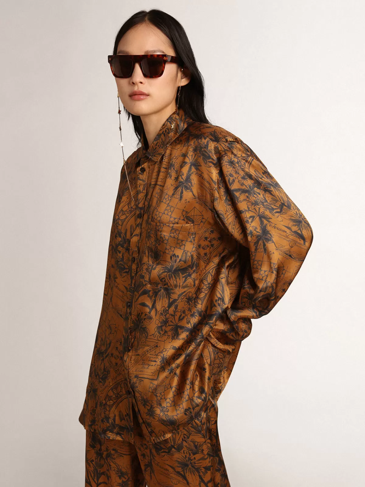 Golden Goose Women's golden brown boyfriend shirt with notebook print goldenbrown Best