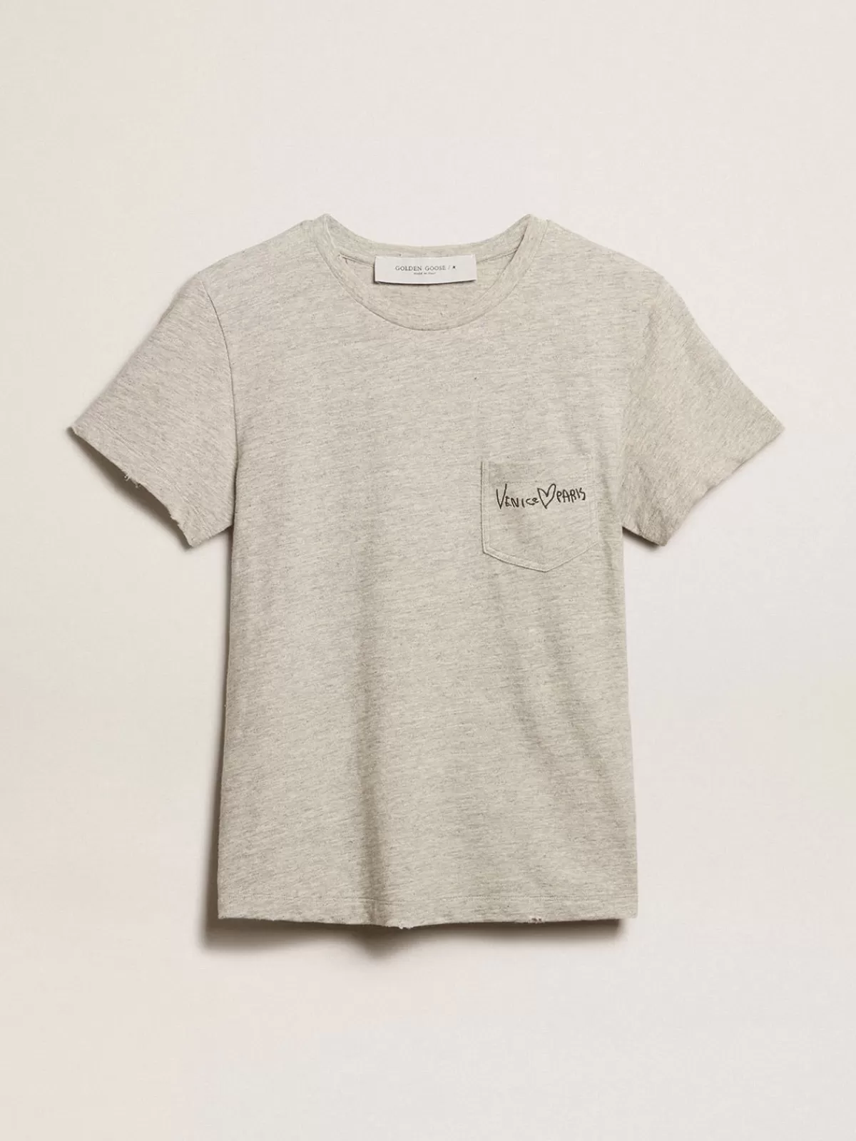 Golden Goose Women’s gray melange cotton T-shirt with embroidered lettering Fashion