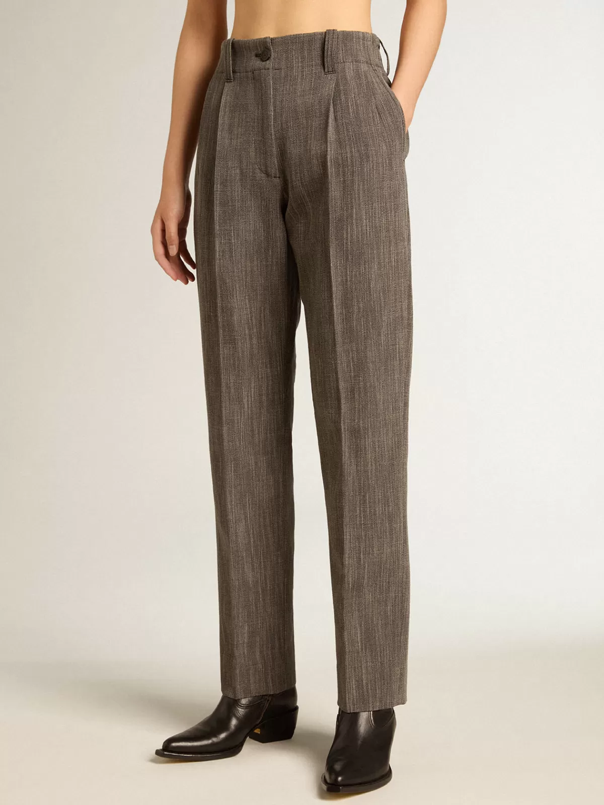 Golden Goose Women’s high-waisted pants in melange wool blend gray Best