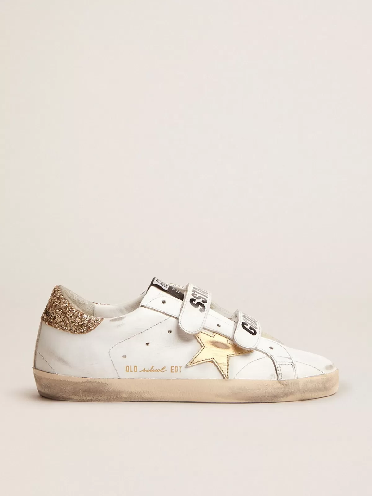 Golden Goose Women's Old School with gold star in laminated leather white Cheap