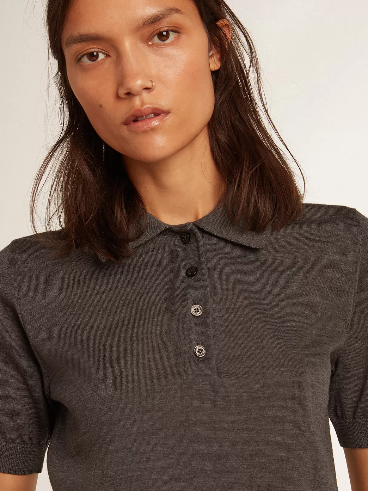 Golden Goose Women’s polo shirt in merino wool anthracite Store