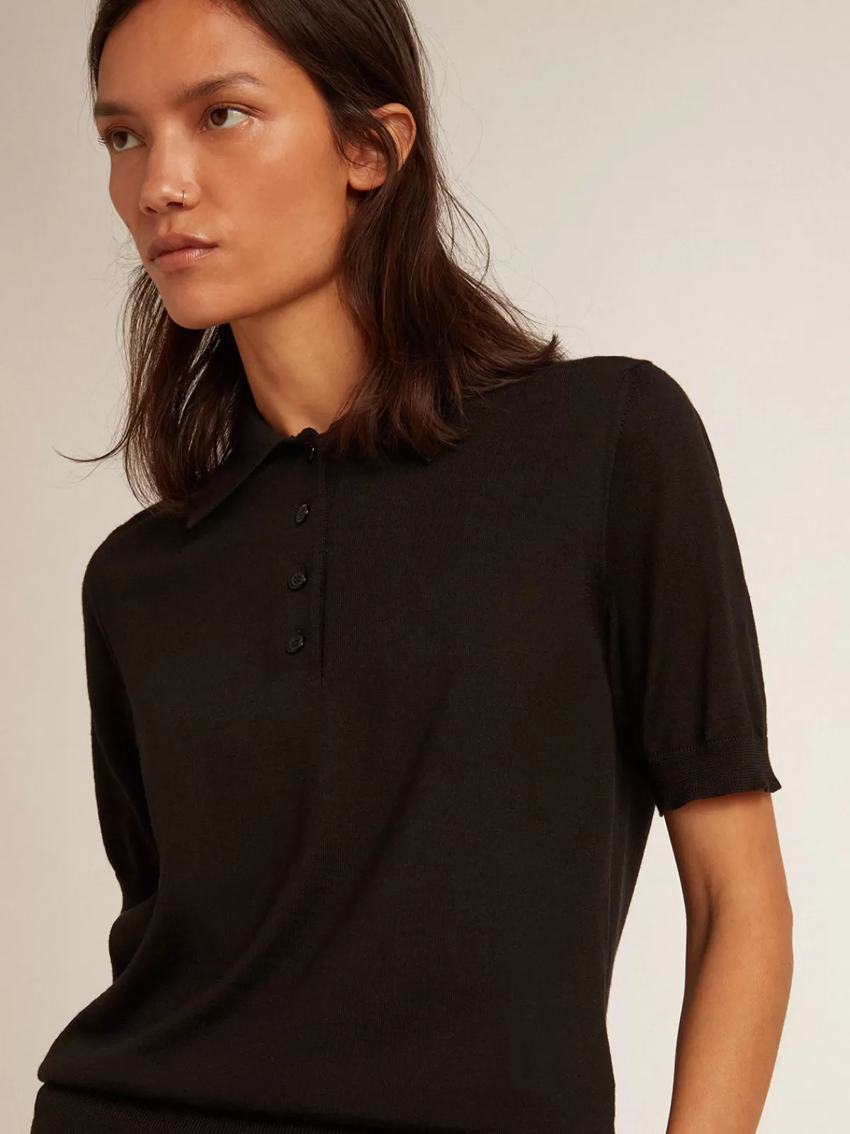 Golden Goose Women’s polo shirt in merino wool black Shop