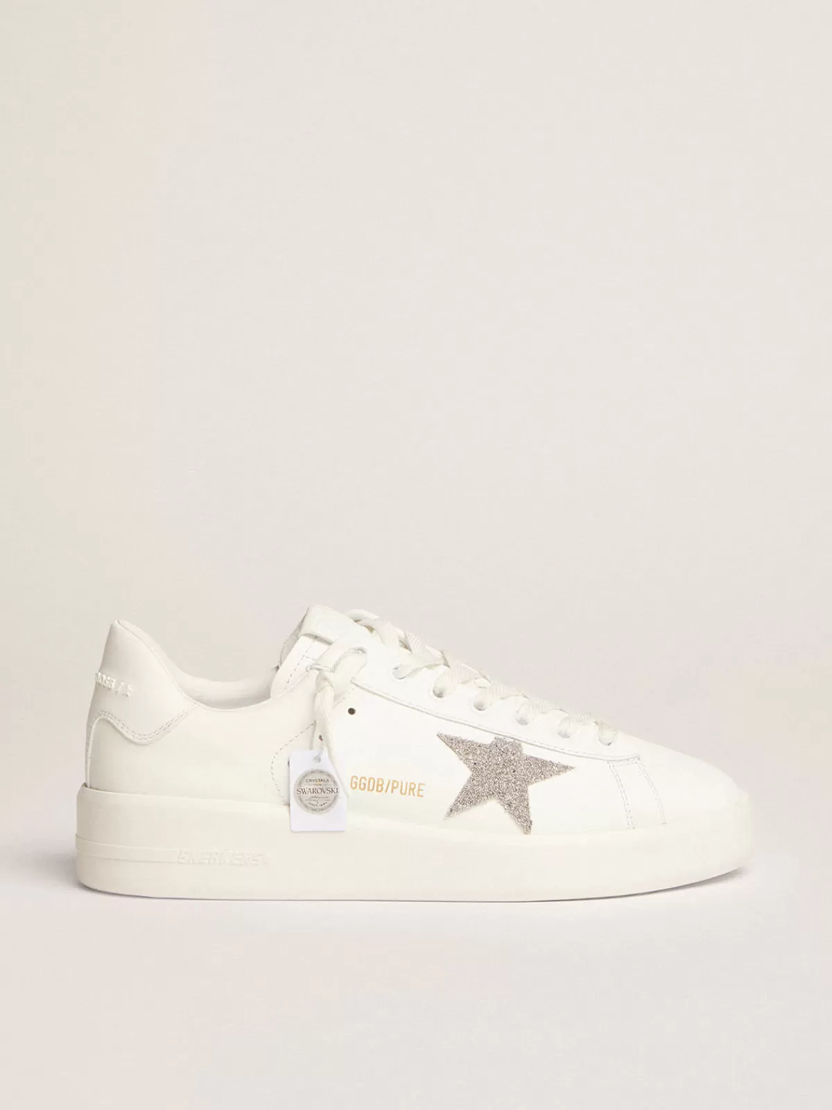 Golden Goose Women's Purestar in leather with silver crystal star white New