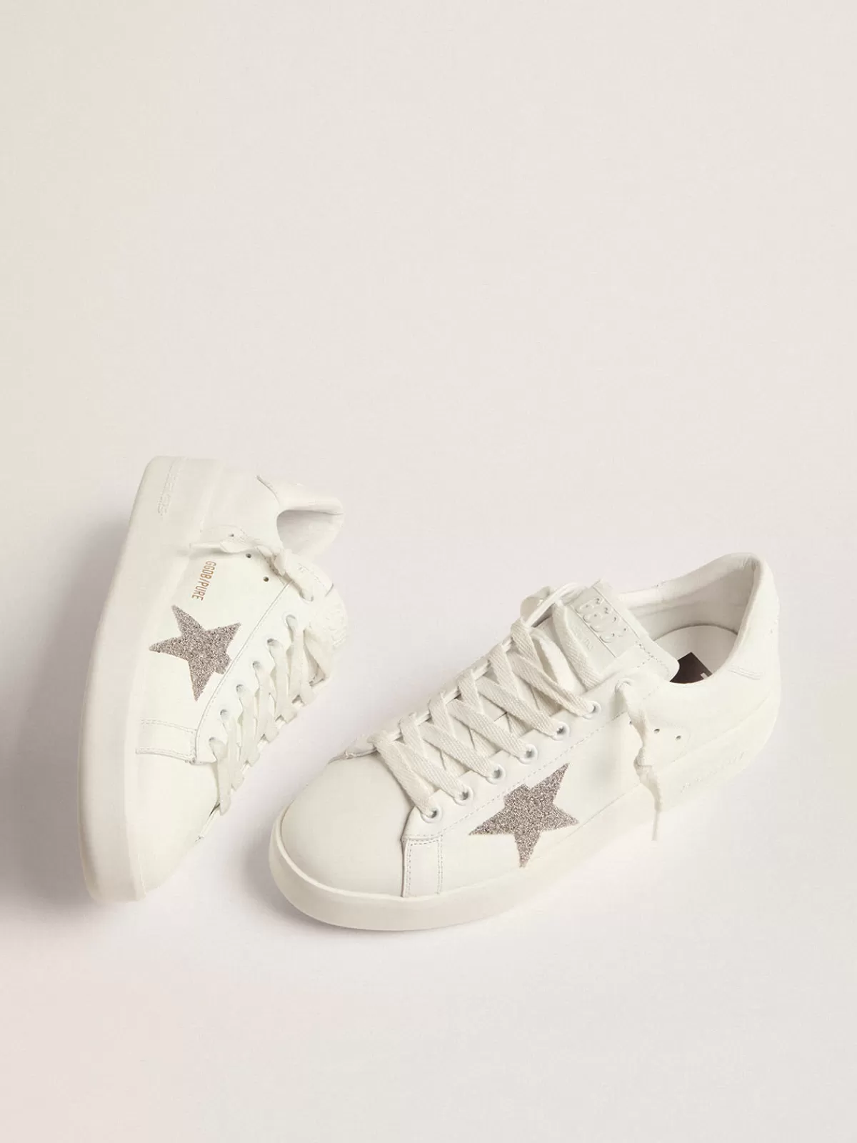 Golden Goose Women's Purestar in leather with silver crystal star white New