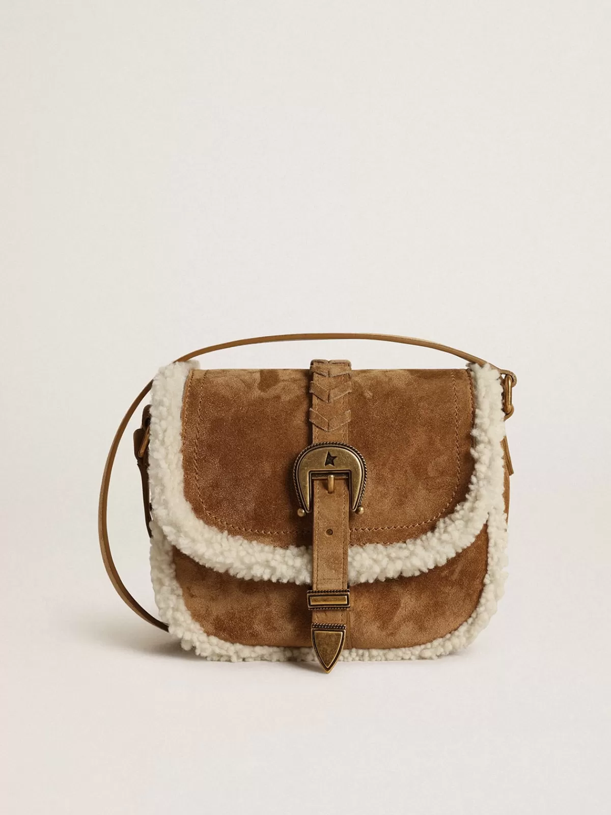 Golden Goose Women's Rodeo Bag in suede with shearling details brown Store