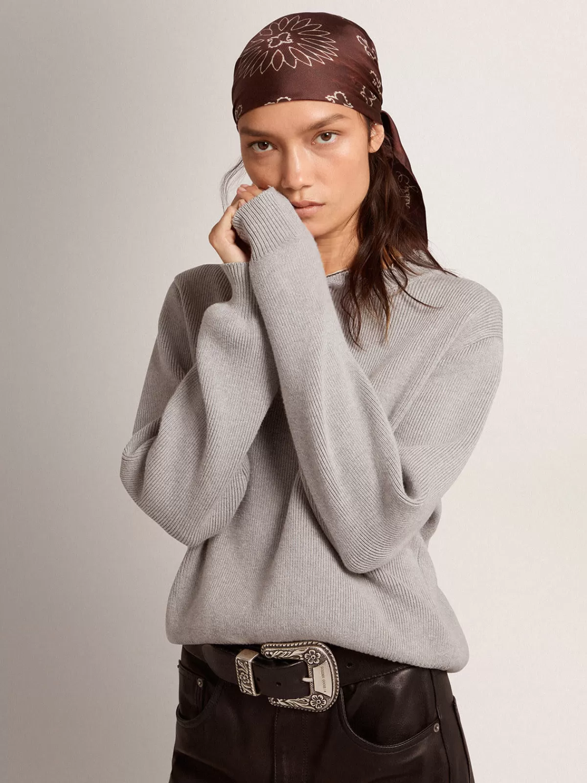 Golden Goose Women's round-neck sweater in gray cotton Online