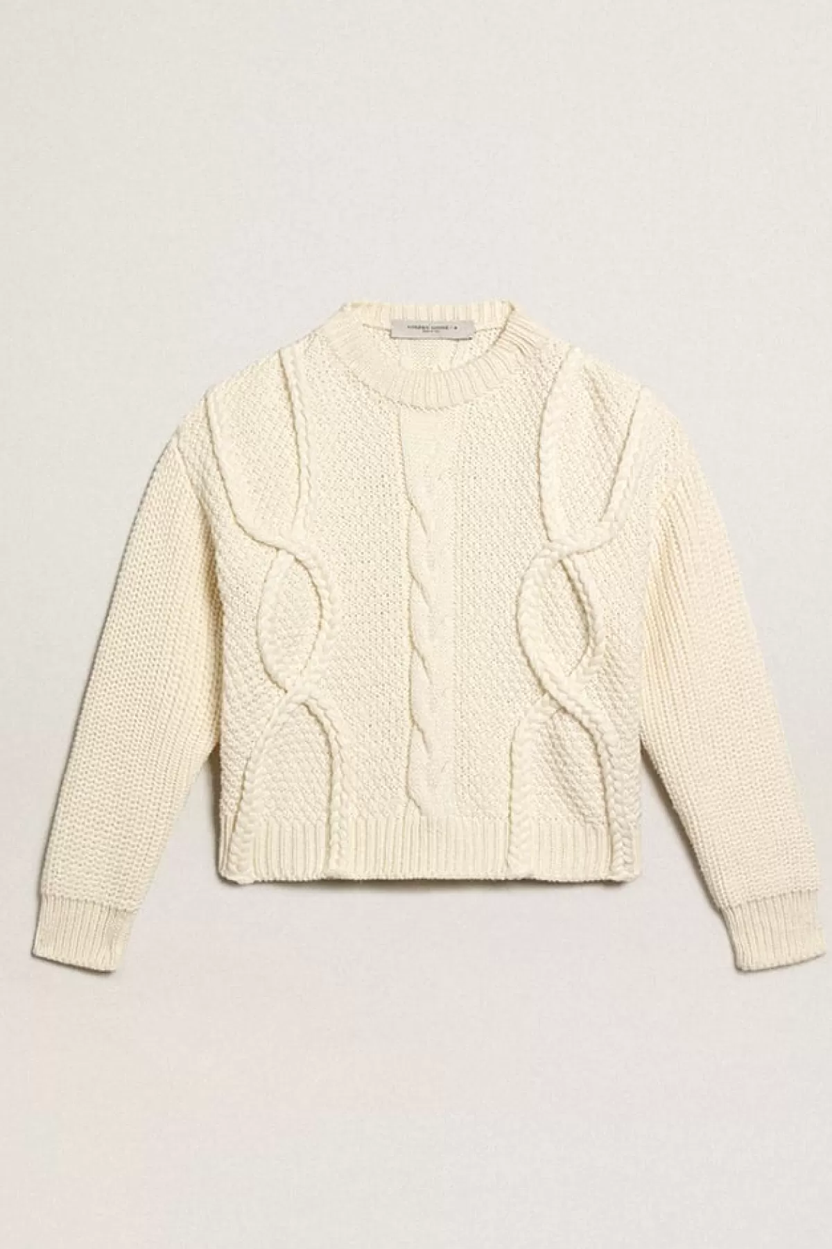 Golden Goose Women's round-neck sweater in wool with braided motif white Best Sale